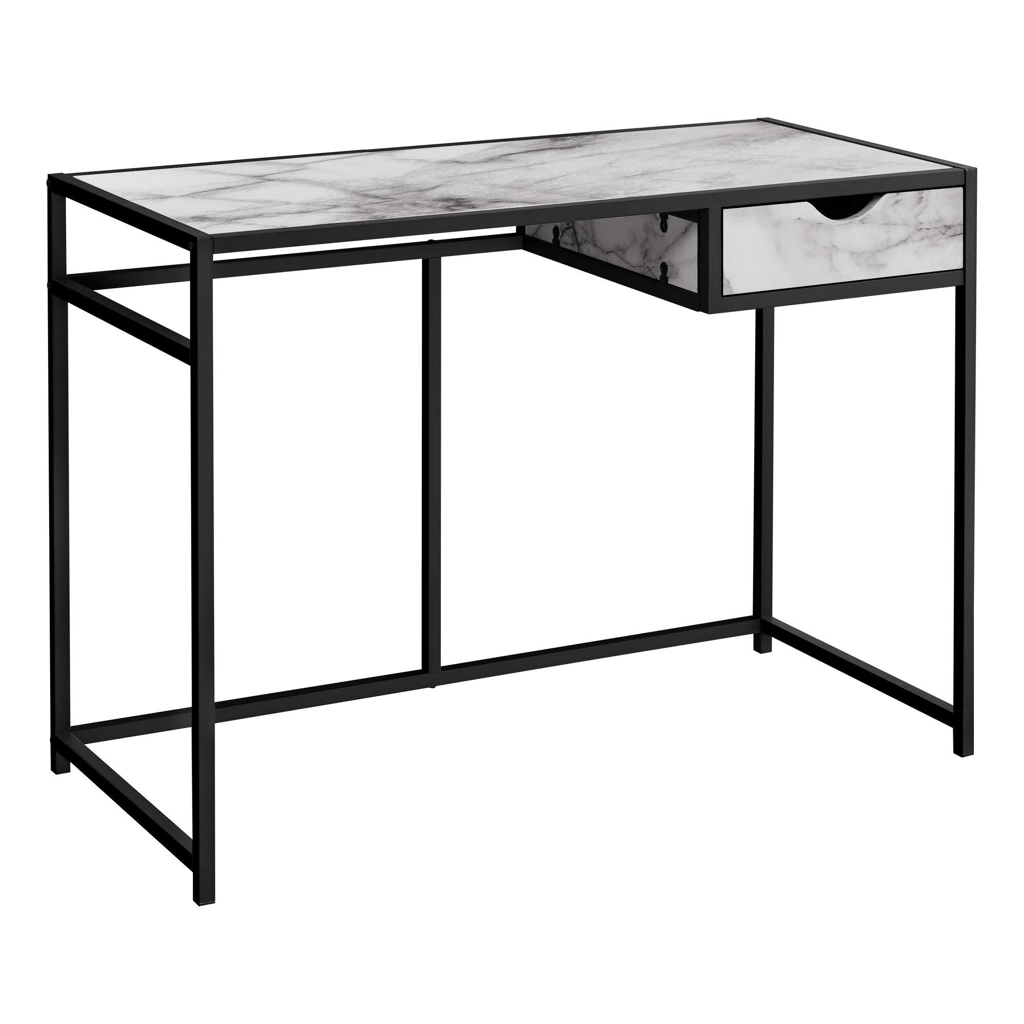 Ergode 42 Inch White Marble Computer Desk with Black Metal Frame - Modern Home Office Desk for Work, Study, and Gaming