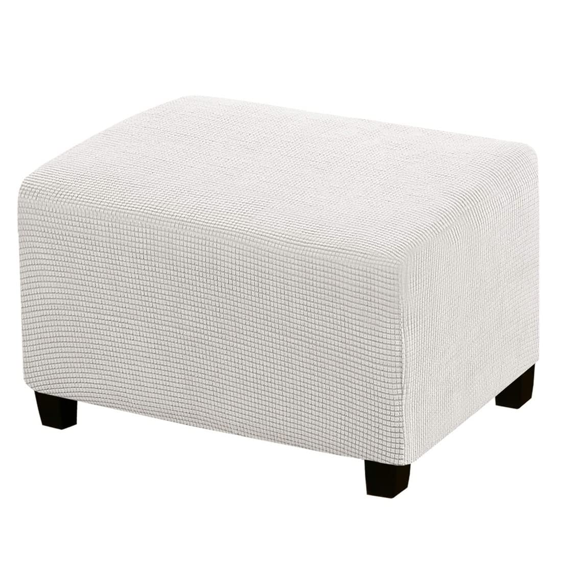 Stretch Ottoman Cover Rectangle - X-Large White Slipcover with Elastic Bottom | Furniture Protector for Folding Storage Stool | Soft & Durable for Living Room, Bedroom, Nursery
