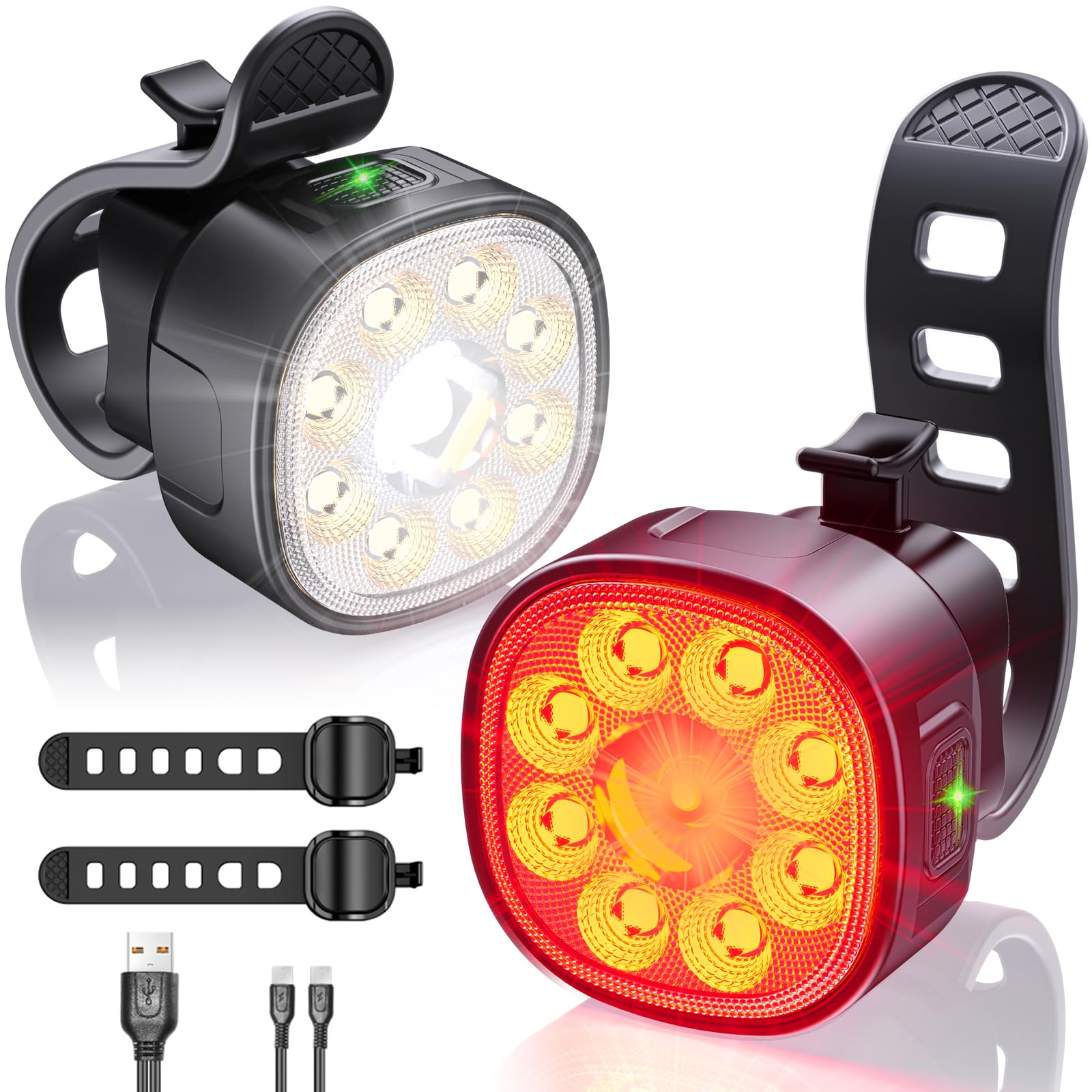 Victagen 9LED Bike Lights Kit - Ultra Bright USB-C Rechargeable Bicycle Headlight & Taillight Set with High/Low Beams, Waterproof for Night Cycling & Commuting | Perfect for Road Bikes, Mountain Bikes & Urban Riding Safety