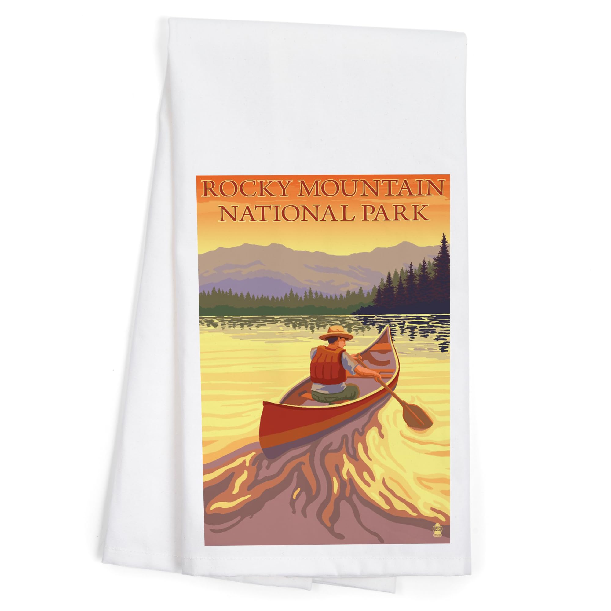 Rocky Mountain National Park Canoe Scene - 100% Cotton Tea Towel | Decorative Hand Towel for Kitchen & Home | Perfect for Camping, Picnics & Cabin Decor