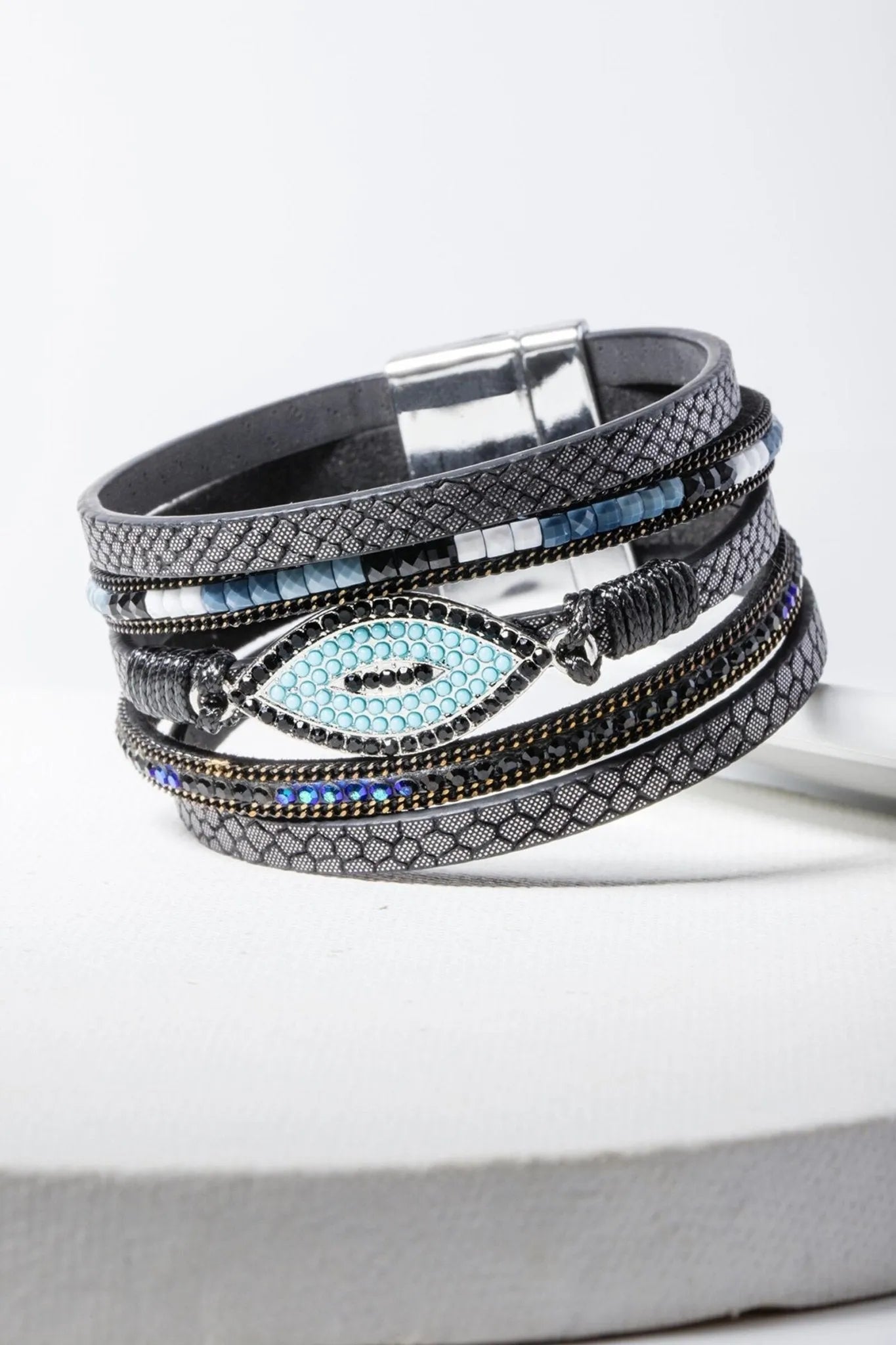 Vegan Leather Evil Eye Bracelet for Women - Stylish Protection Charm Bracelet for Good Luck & Positive Energy | Perfect for Everyday Wear, Gifts & Spiritual Protection