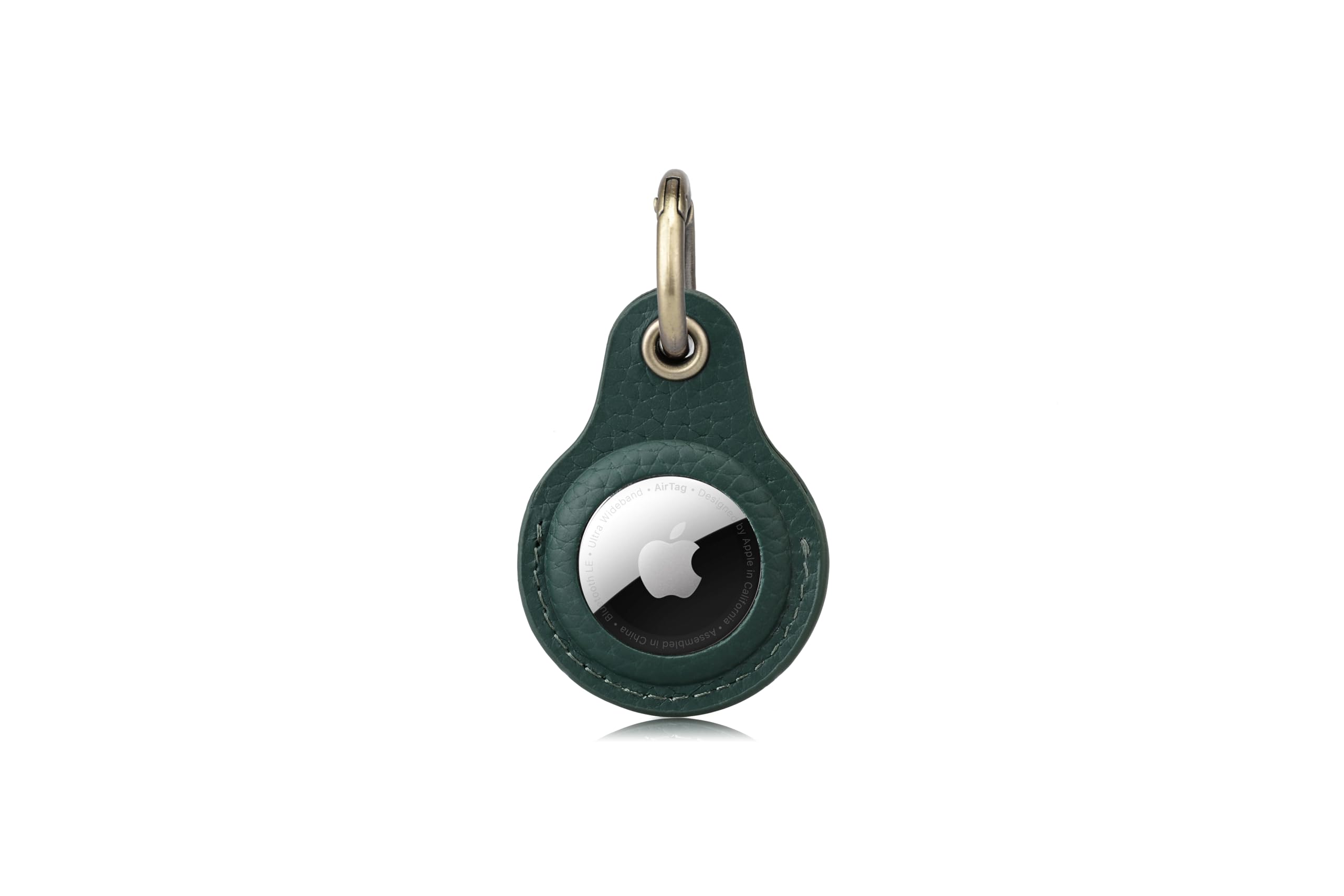 Genuine Leather Apple AirTag Keyring with Brass Key Tags - GPS Tracker Holder for Luggage, Pets & Keys | Durable Key Organizer & Anti-Loss Tag (Green) - Perfect for Travel, Daily Commute & Pet Safety