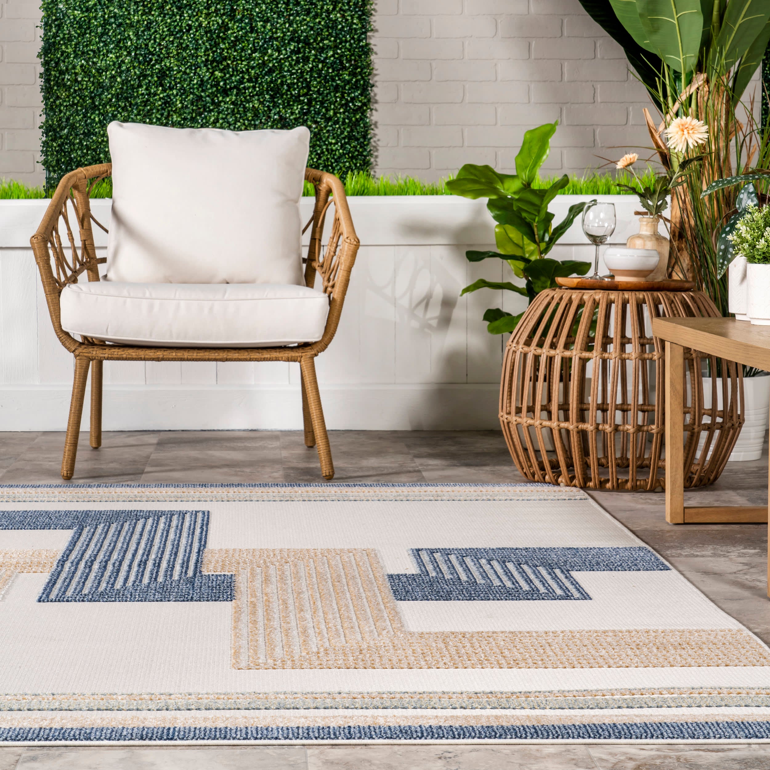 Dani Geometric Peaks Indoor Outdoor Area Rug - Blue Modern Bohemian Design for Living Room, Bedroom, Patio & Deck Decor