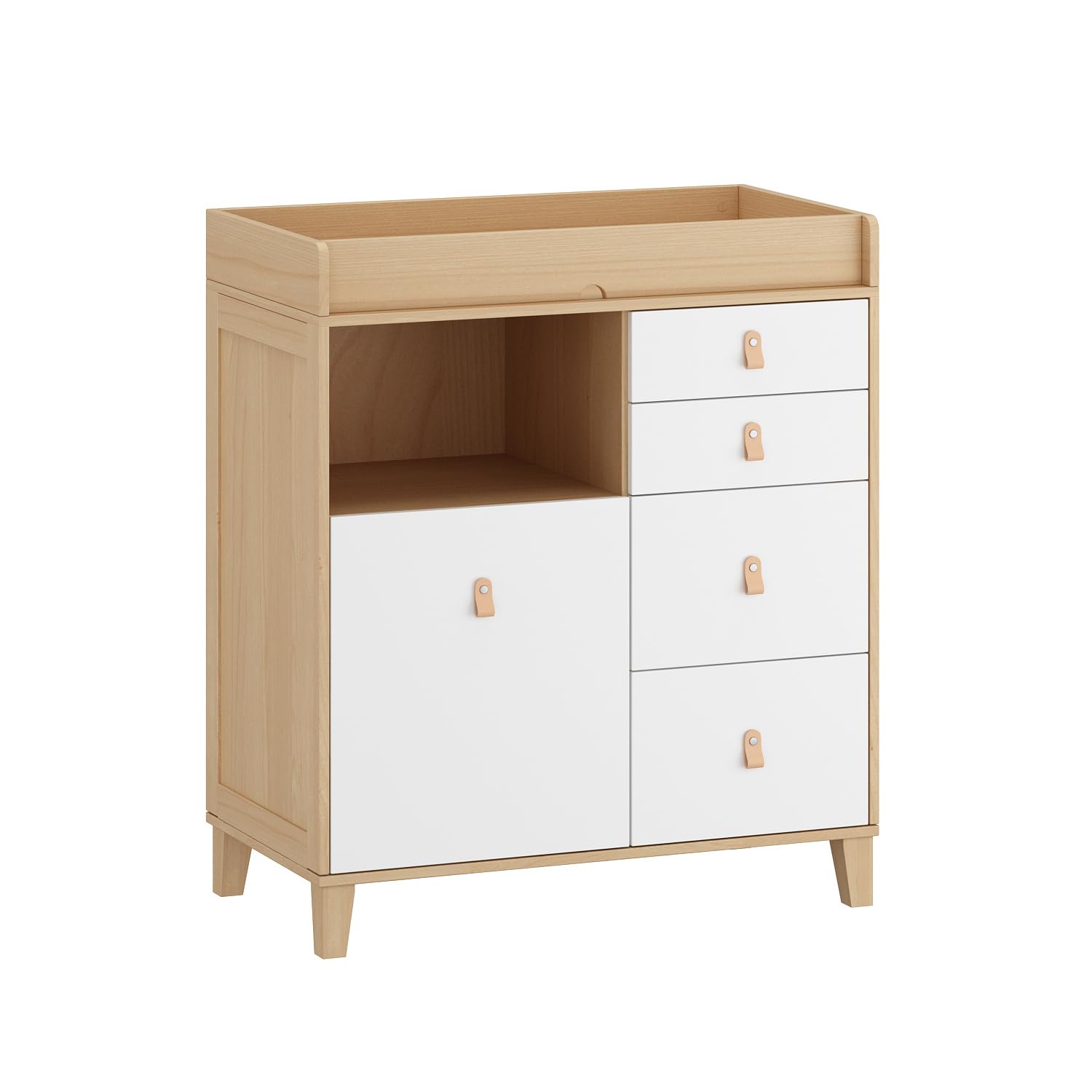White Baby Changing Table with Drawers & Shelf - 33.5