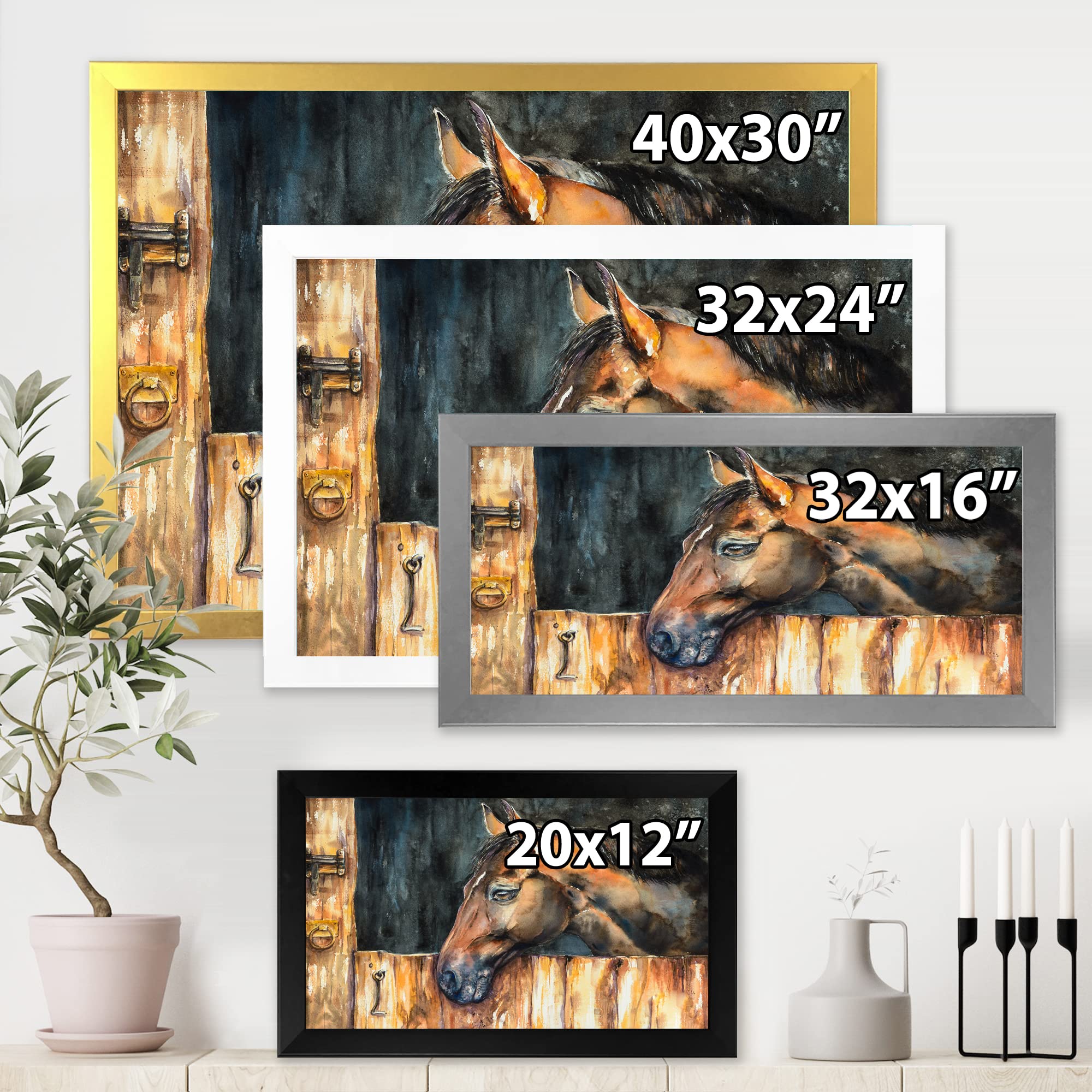 DesignQ Horse Head Stable Farmhouse Framed Wall Art - Rustic Home Decor for Living Room, Bedroom & Office