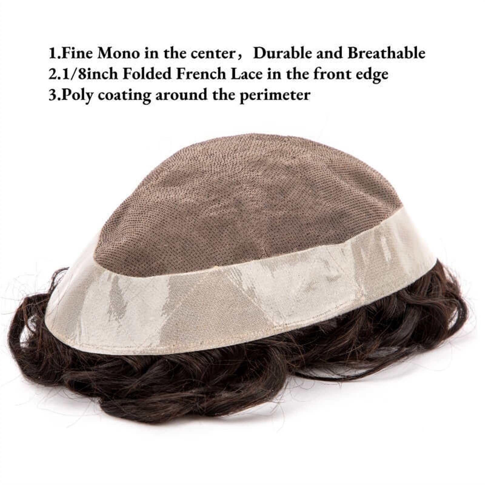 25mm Curly Toupee for Men - Fine Mono Hairpiece with 130% Density | #2 Indian Human Hair Replacement System | 7