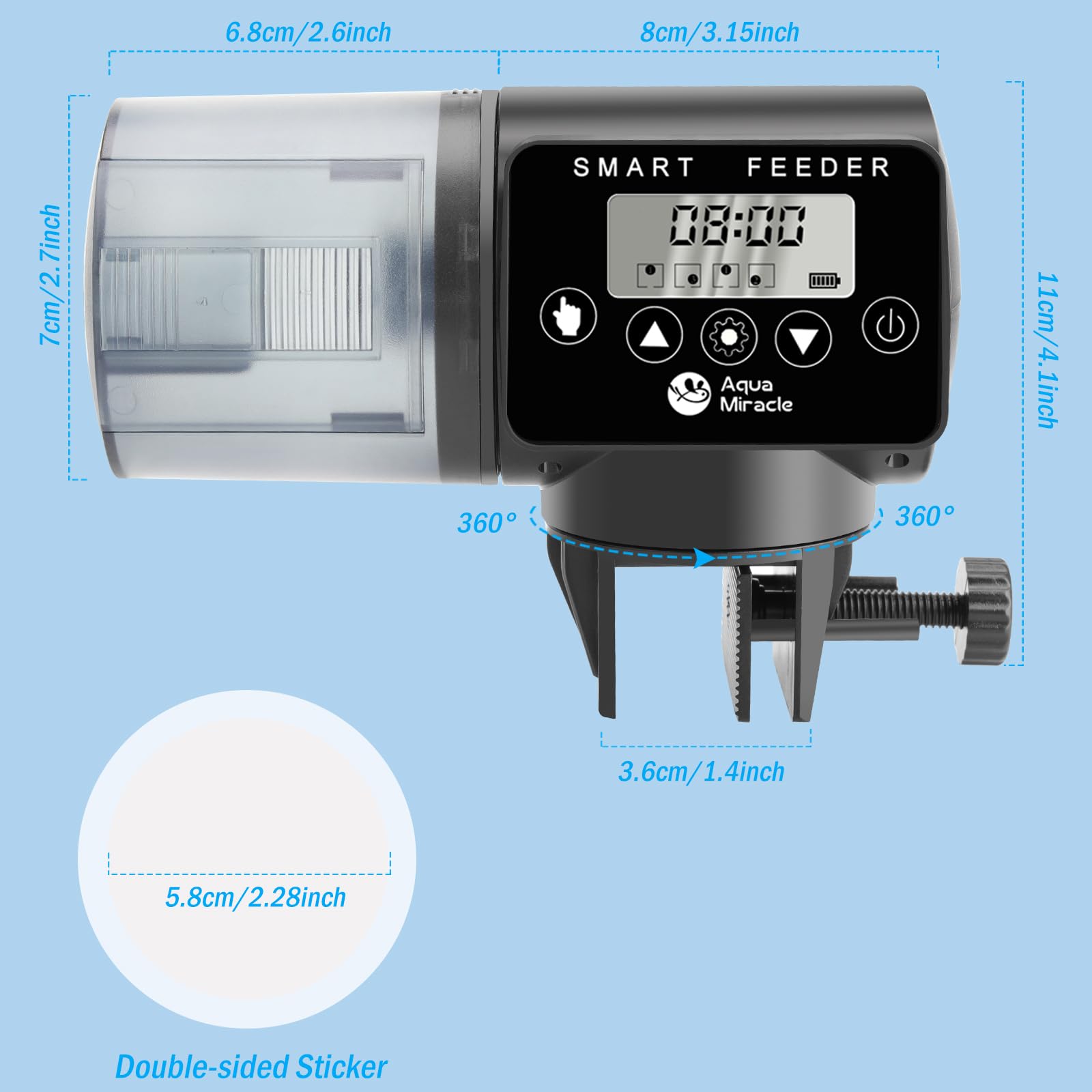 AquaMiracle Digital Automatic Fish Feeder for Aquarium - Programmable Timer with Adjustable Food Dispenser for Granules, Flakes & Pellets | Perfect for Vacation Care & Daily Feeding (LCD Display)