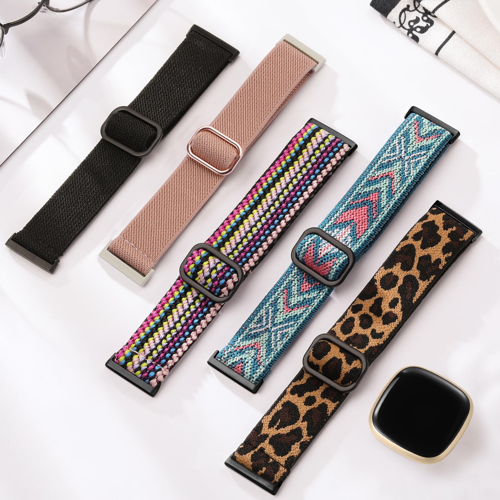 Fitbit Sense & Versa 3 Replacement Bands - Adjustable Stretchy Nylon Solo Loop Braided Sport Strap for Women & Men | Perfect for Workouts, Running & Everyday Wear