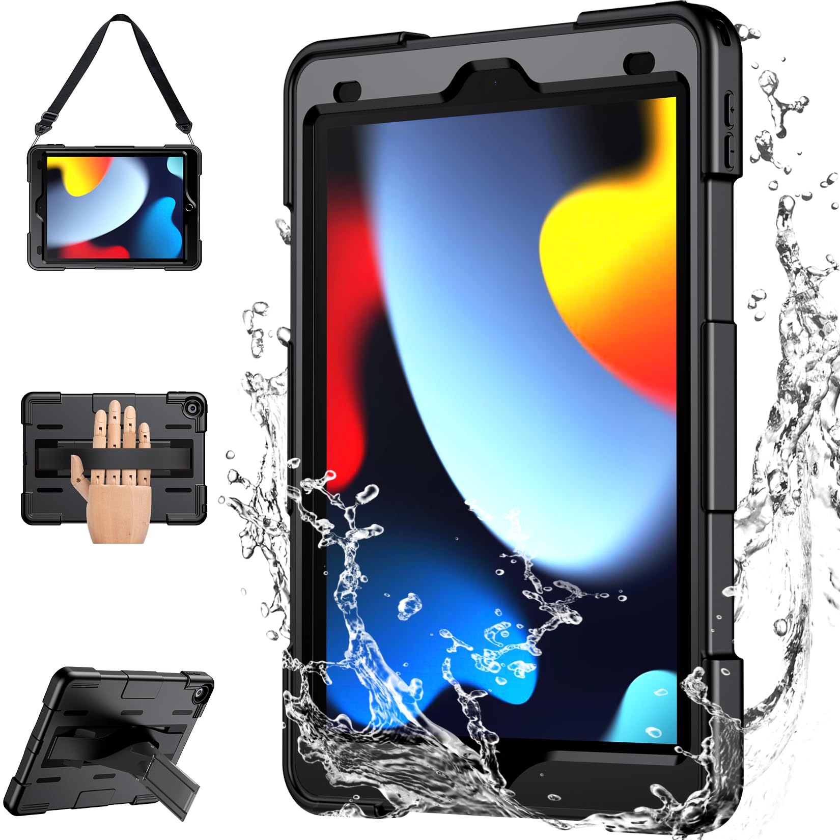Military Grade Shockproof iPad Case for iPad 9th/8th/7th Gen (2021/2020/2019) 10.2 Inch - IP68 Waterproof, Drop Proof Protection with Built-in Screen Protector, Stand & Hand Strap - Perfect for Outdoor Adventures, Travel & Daily Commuting