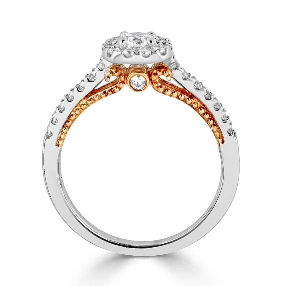 14K Gold 1/2 CTW Diamond Milgrain Cushion Halo Engagement Ring for Women - Perfect for Proposals, Weddings & Anniversary Gifts