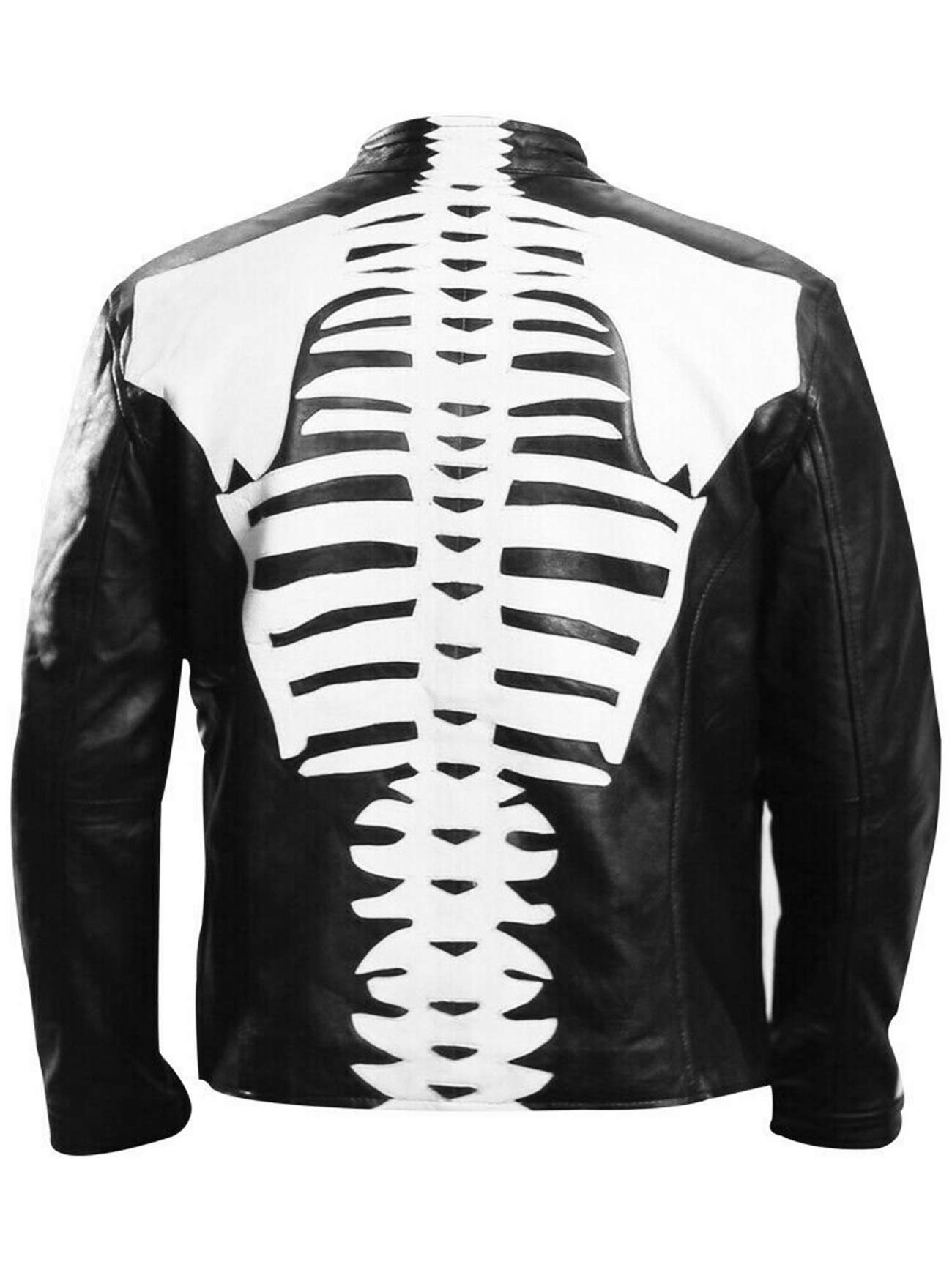 Men's Skeleton Bones Black Leather Jacket - Halloween Cosplay & Cafe Racer Biker Skull Motorcycle Jacket - Perfect for Costume Parties, Bike Rides & Gothic Fashion