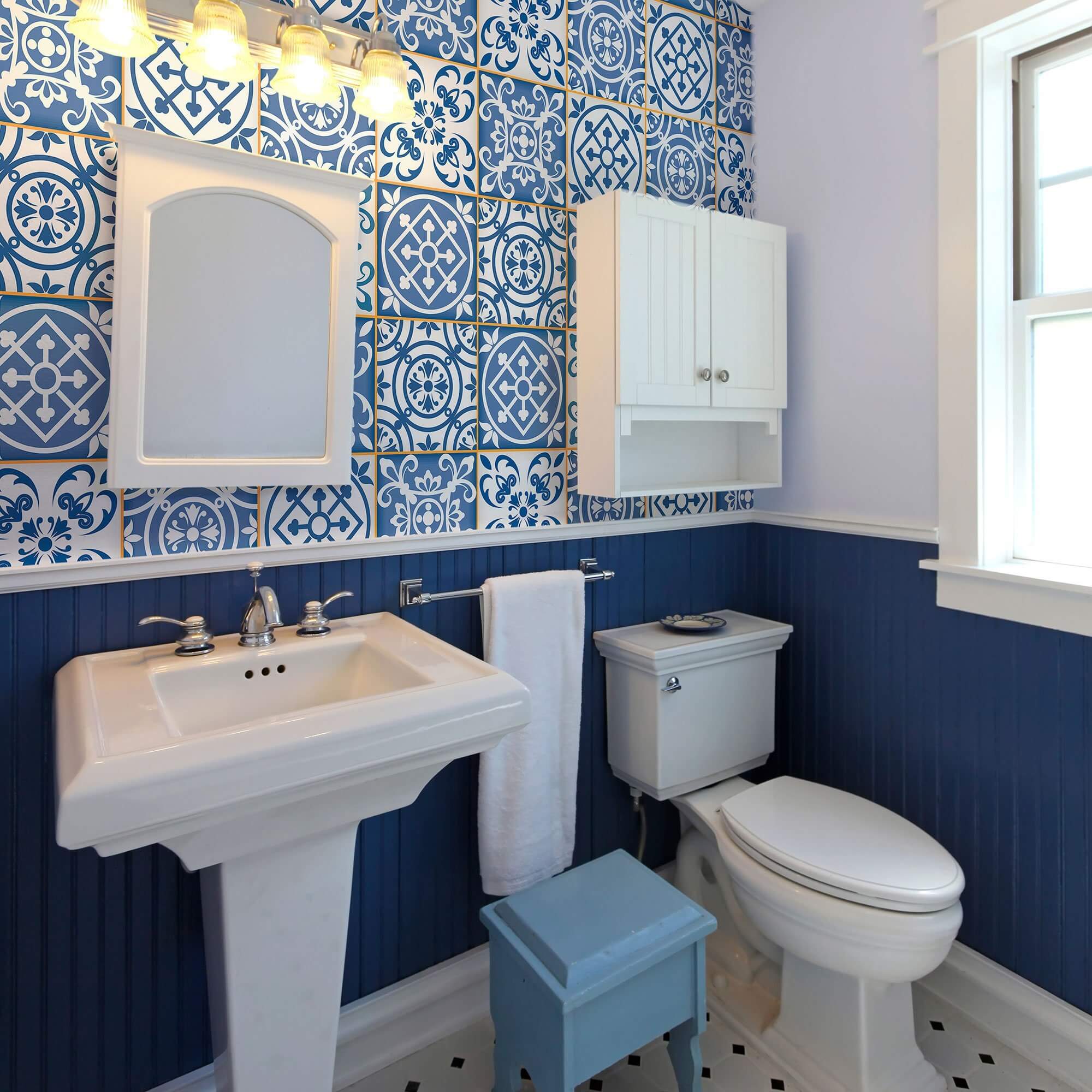 Blue Global Tile Adhesive Peel and Stick Removable Wallpaper - Self-Adhesive Waterproof Wall Decal for Kitchen Backsplash, Bathroom, and Home Decor - Easy to Install & Remove