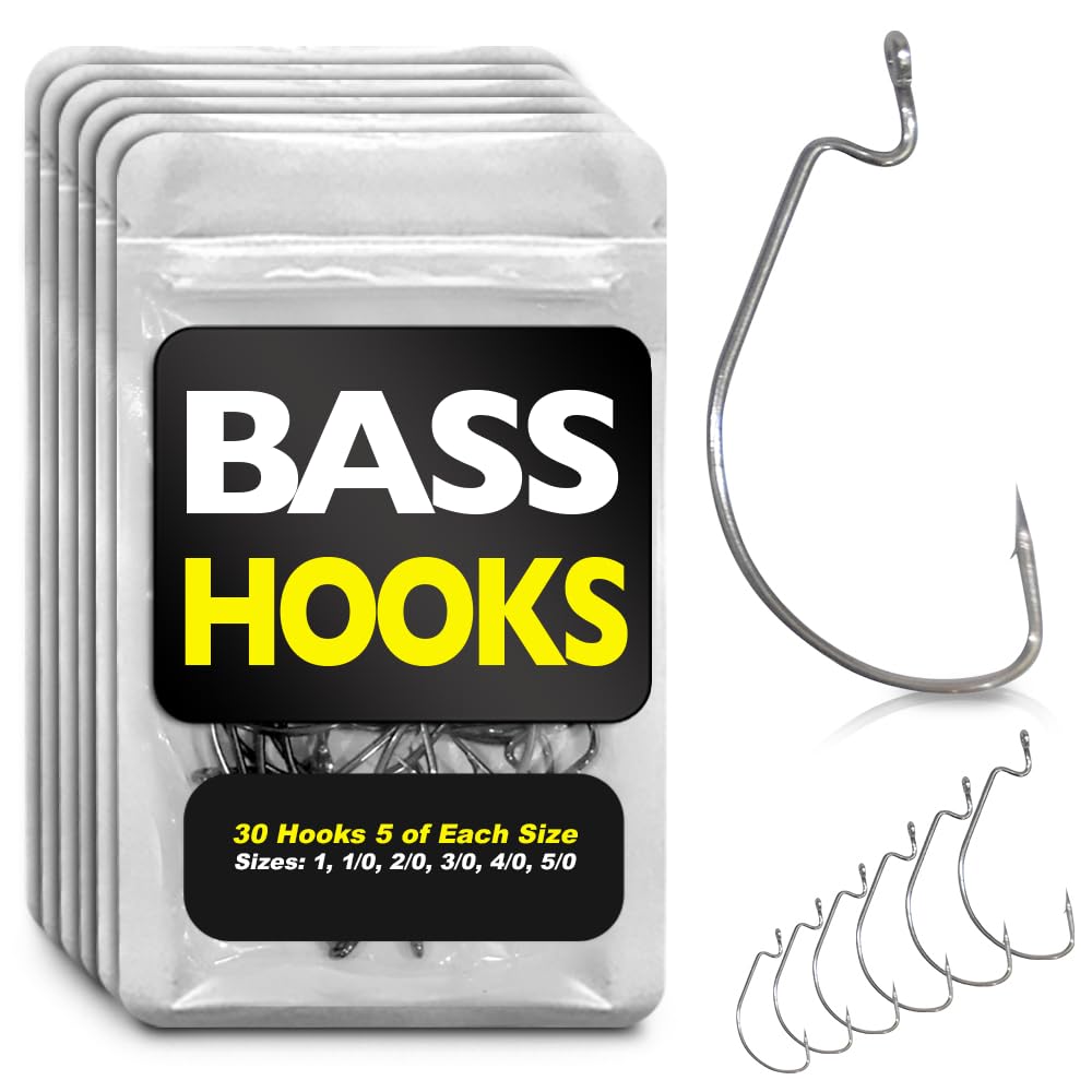 Premium Bass Fishing Hooks for Freshwater - Texas Rig & EWG Worm Hooks for Plastic Baits - Durable Bass Fishing Tackle Gear - Ideal for Shore Fishing, Kayak Angling & Tournament Bass Fishing