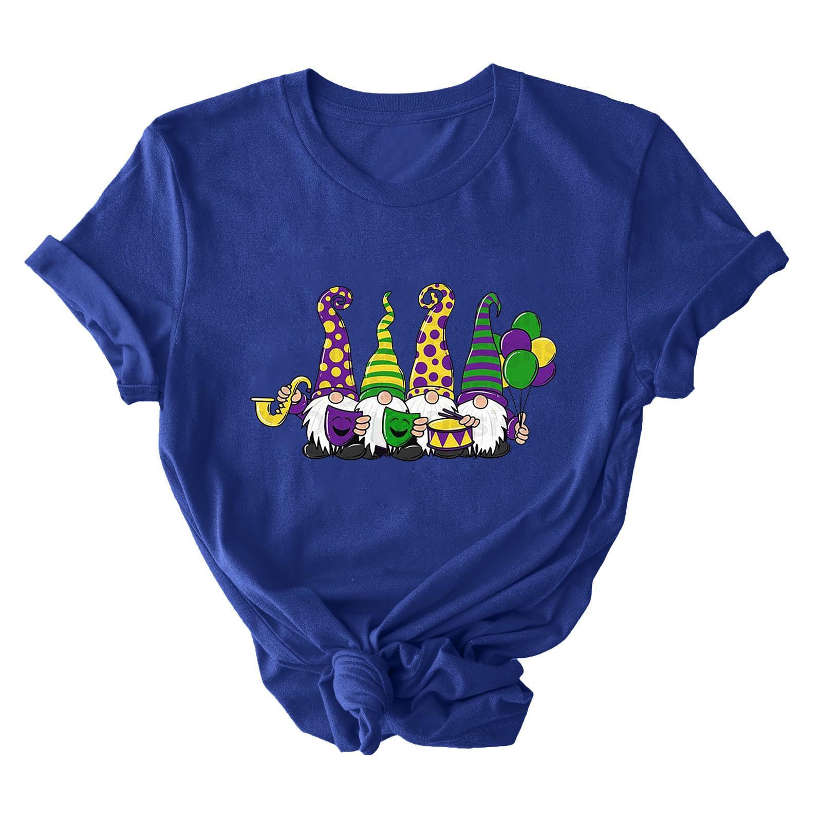 Funny Mardi Gras Print T-Shirts for Women - Short Sleeve Round Neck Carnival Theme Tops | Perfect for Mardi Gras Parties, Costume Events & Festive Celebrations