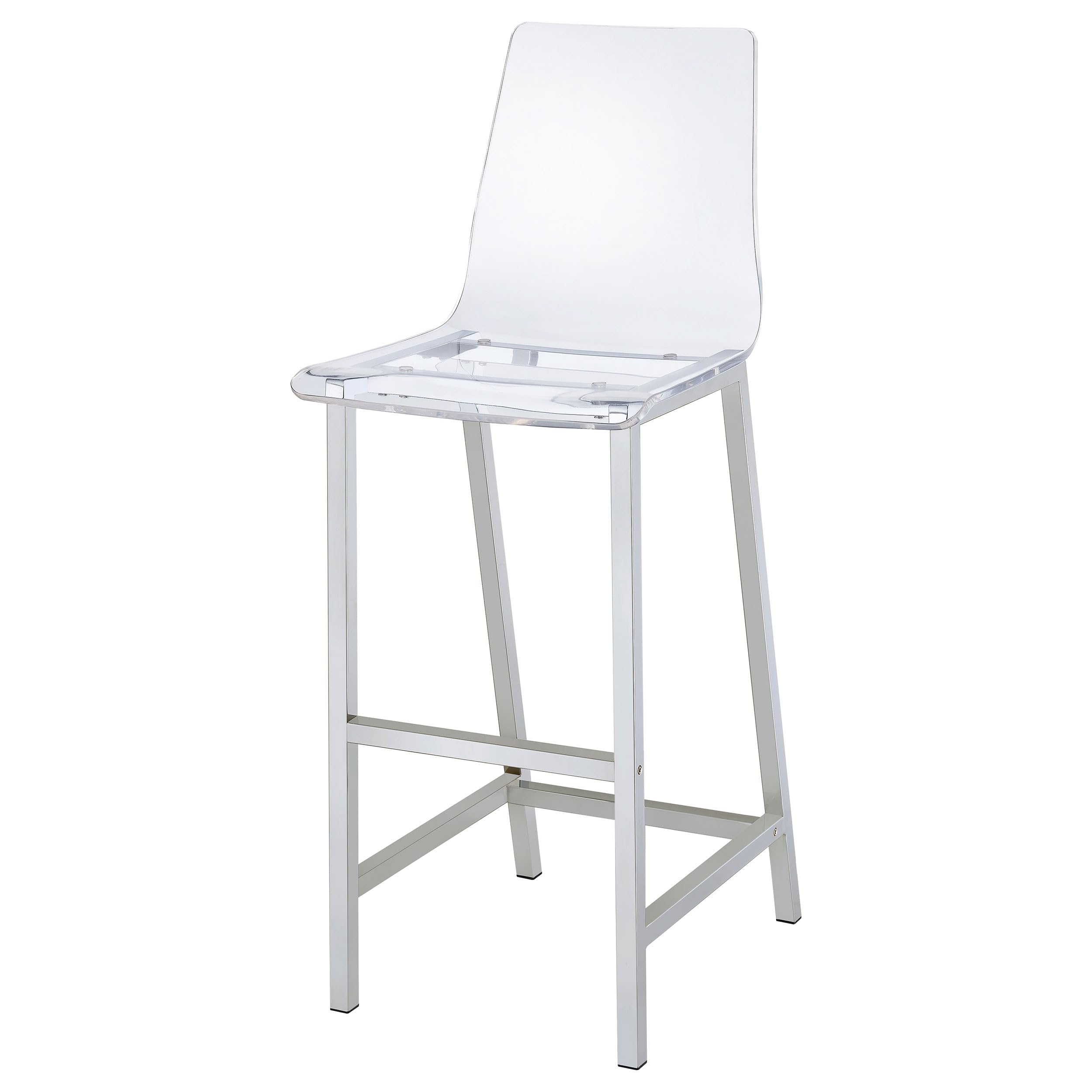 Coaster Home Furnishings Juelia Set of 2 Clear Acrylic Counter Height Bar Stools with Chrome Base & Footrest - 30 Inch Modern Kitchen, Dining & Pub Stools - Perfect for Breakfast Bars, Kitchen Islands & Home Bars