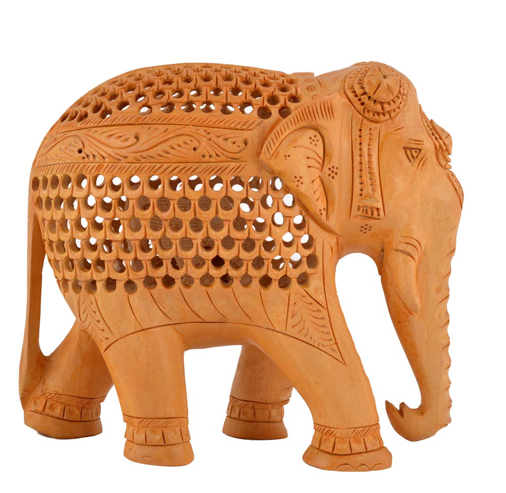 Handcrafted Wooden Elephant Statues Set of 4 - Indian Jaali Art Home Decor for Living Room, Tabletop Display, Housewarming Gifts | Perfect for Boho Decor, Meditation Spaces & Ethnic Home Accents