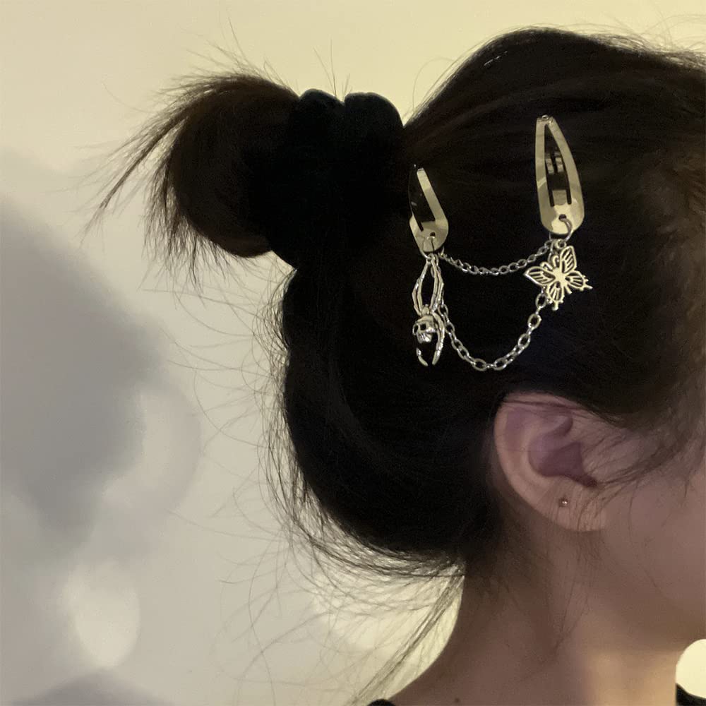 2PCS Halloween Metal Skull Hair Clips - Retro Gothic Cross & Spider Hairpins with Tassel for Punk Rock Costume Accessories - Perfect for Halloween Parties, Cosplay & Gothic Fashion