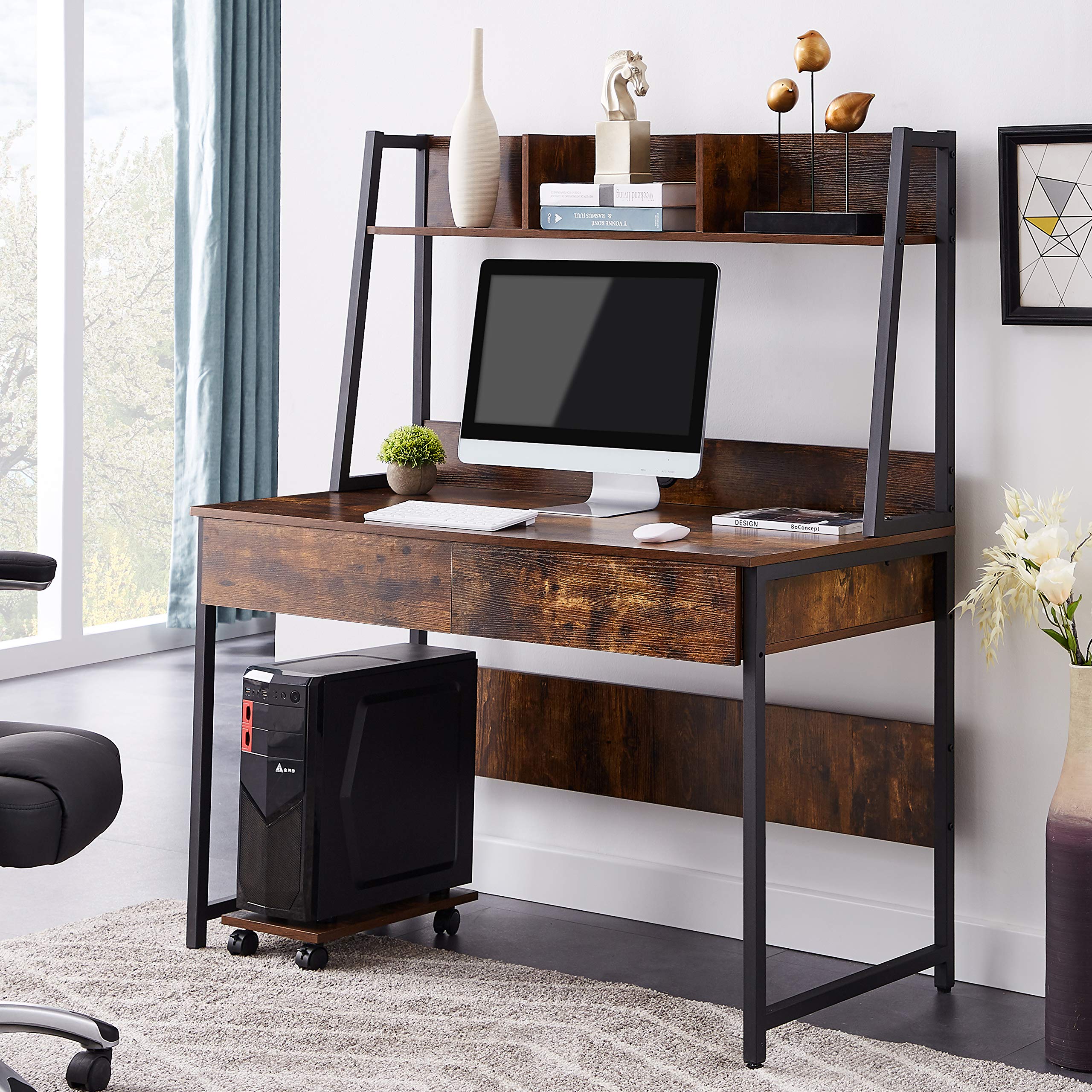 Modern Computer Desk with CPU Stand & Storage - Home Office & Study Workstation for Small Spaces