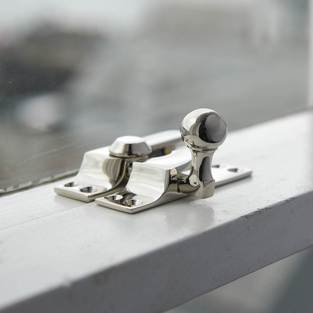 Polished Nickel Sash Window Fastener - Vintage Style Window Locks for Home Security - Perfect for Historic Homes, DIY Window Repair & Child Safety