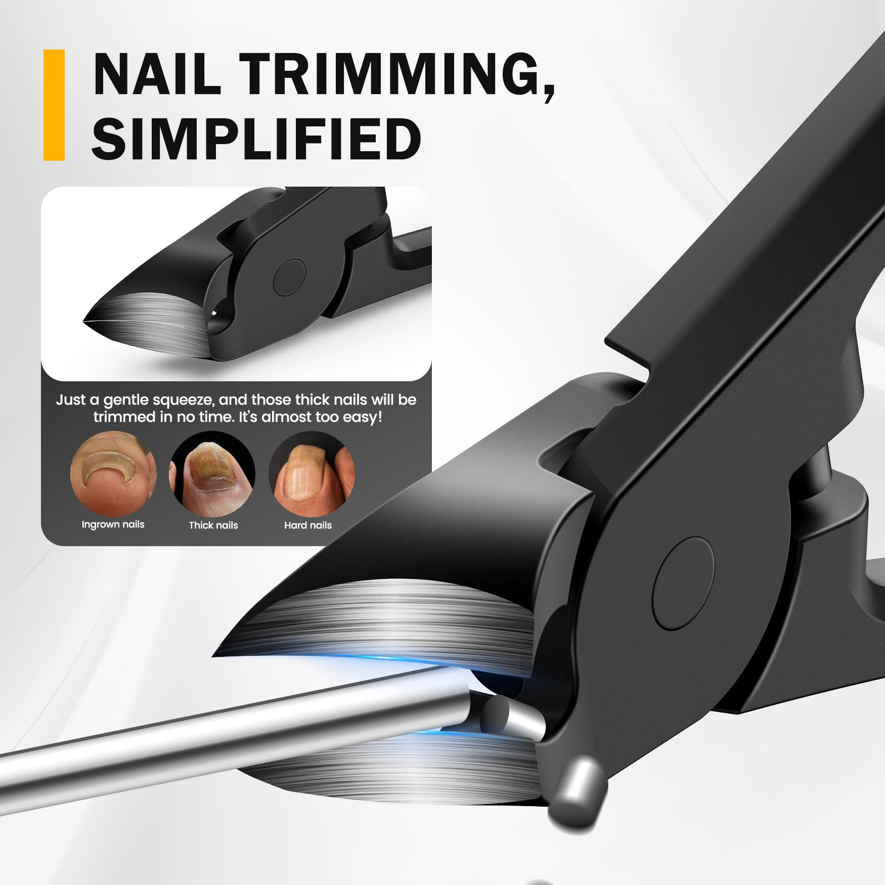 BEZOX Professional Stainless Steel Toenail Clippers for Thick Nails - Heavy Duty Spring Design for Seniors & Adults, Precision Nail Clipper for Men & Women (Black) - Perfect for Pedicures, Home Grooming & Travel Essentials