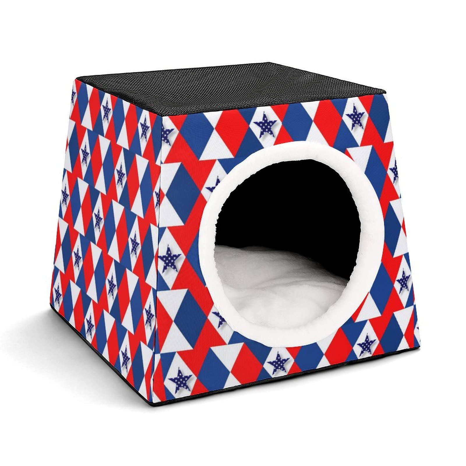 Printed Pet House for Cats & Small Dogs - Indoor Cat Bed, Outdoor Cat Cube Condo with Five-Pointed Star Flag - Cozy Pet Sofa for Home, Apartment, or Garden Use