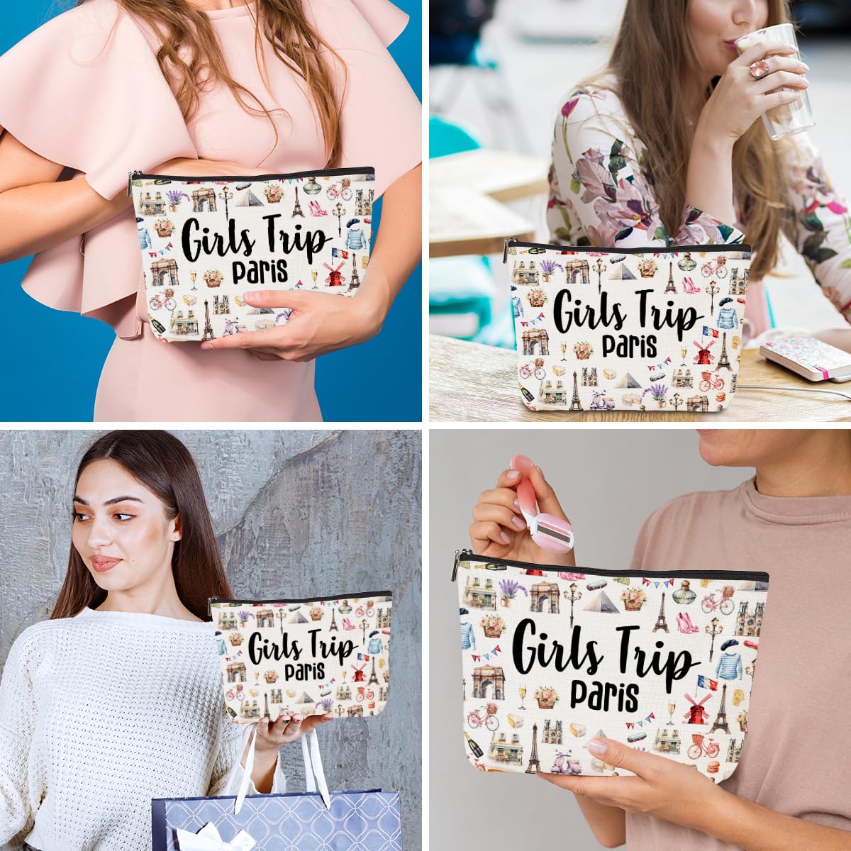 Paris Themed Makeup Bag - Cute Cosmetic Travel Organizer for Women | Perfect Gift for Paris Lovers, Best Friends, Sisters | Great for Travel, Weekend Trips, Birthday, Christmas & Friendship Gifts | Ideal for Makeup Storage, Travel Essentials & Paris Souvenirs