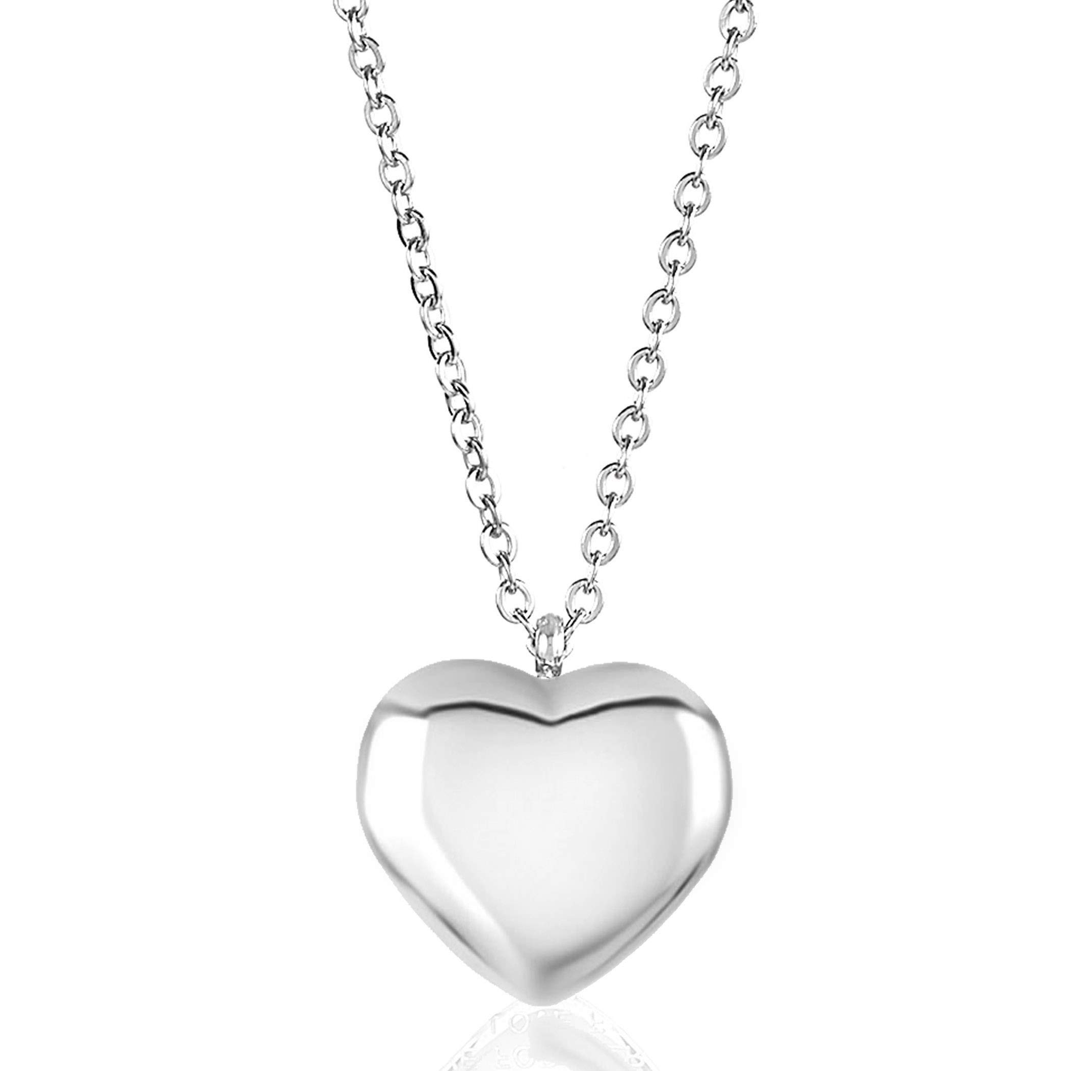 ELYA Stainless Steel Puffed Heart Charm Necklace - 18 Inch Dainty Layering Necklace for Women, Gift for Her, Valentine's Day, Anniversary, Birthday Jewelry Present