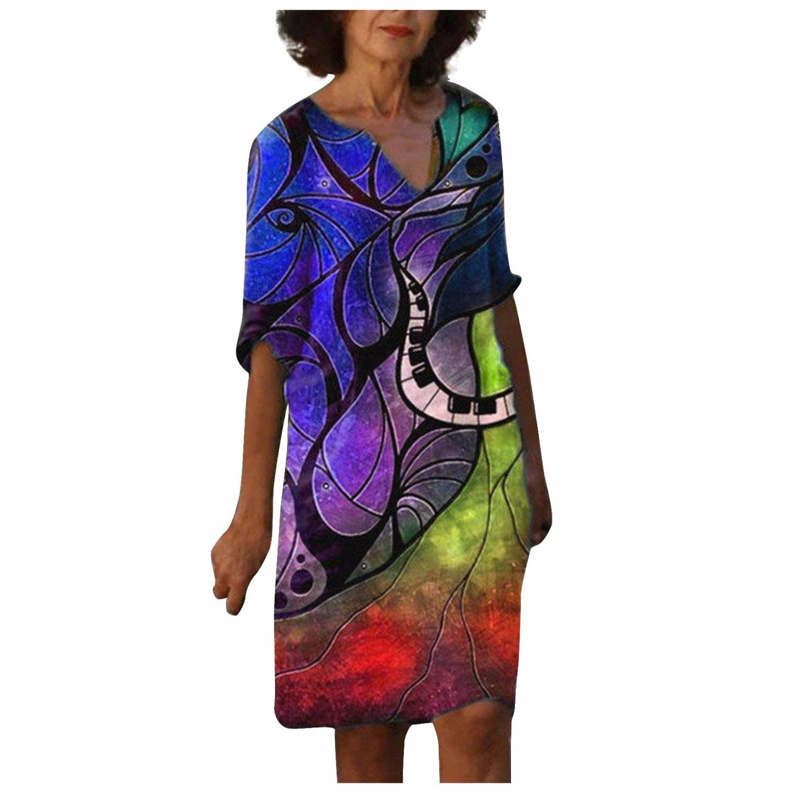 UIKMNH Women's Summer Sexy Printed Casual V-Neck Dress - Short Sleeve Beach Dress for Ladies | Perfect for Vacation, Pool Party & Summer Outings