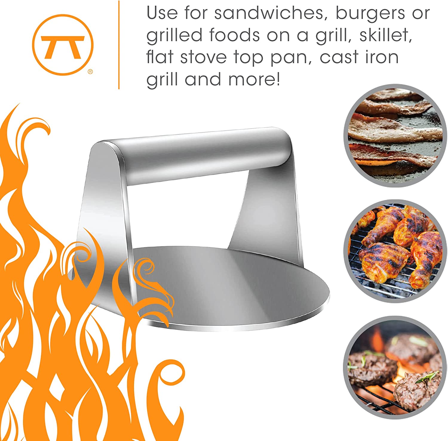 Premium Stainless Steel Burger Smasher - Heavy Duty Hamburger Press for Perfect Patty Shaping - Ideal for BBQ, Grilling & Home Kitchen Use