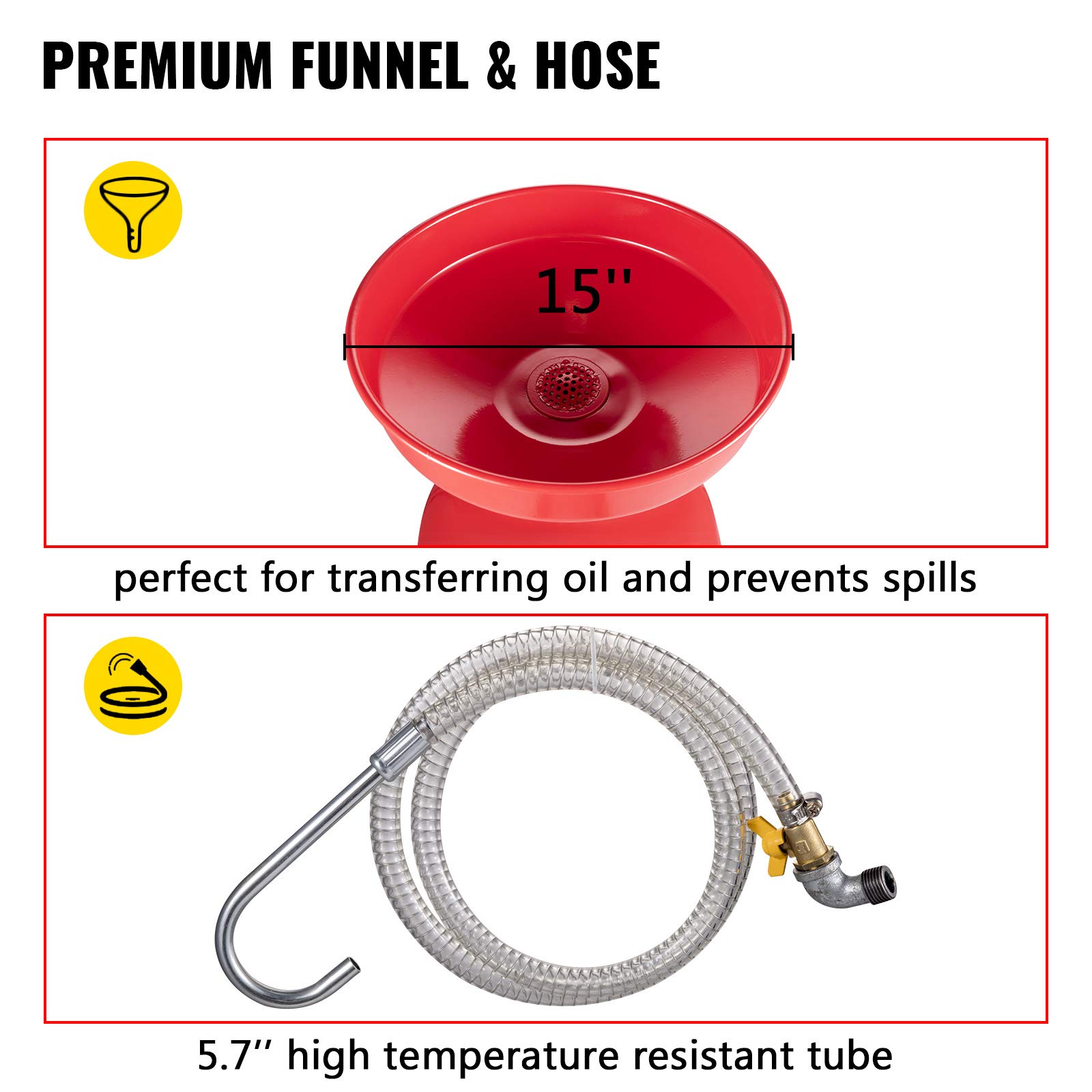 VEVOR 20 Gallon Portable Waste Oil Drain Tank - Air Operated Oil Change Container with Adjustable Funnel Height & Wheels for Easy Fluid Fuel Transfer | Perfect for Auto Shops, DIY Garage Oil Changes & Industrial Drainage Solutions