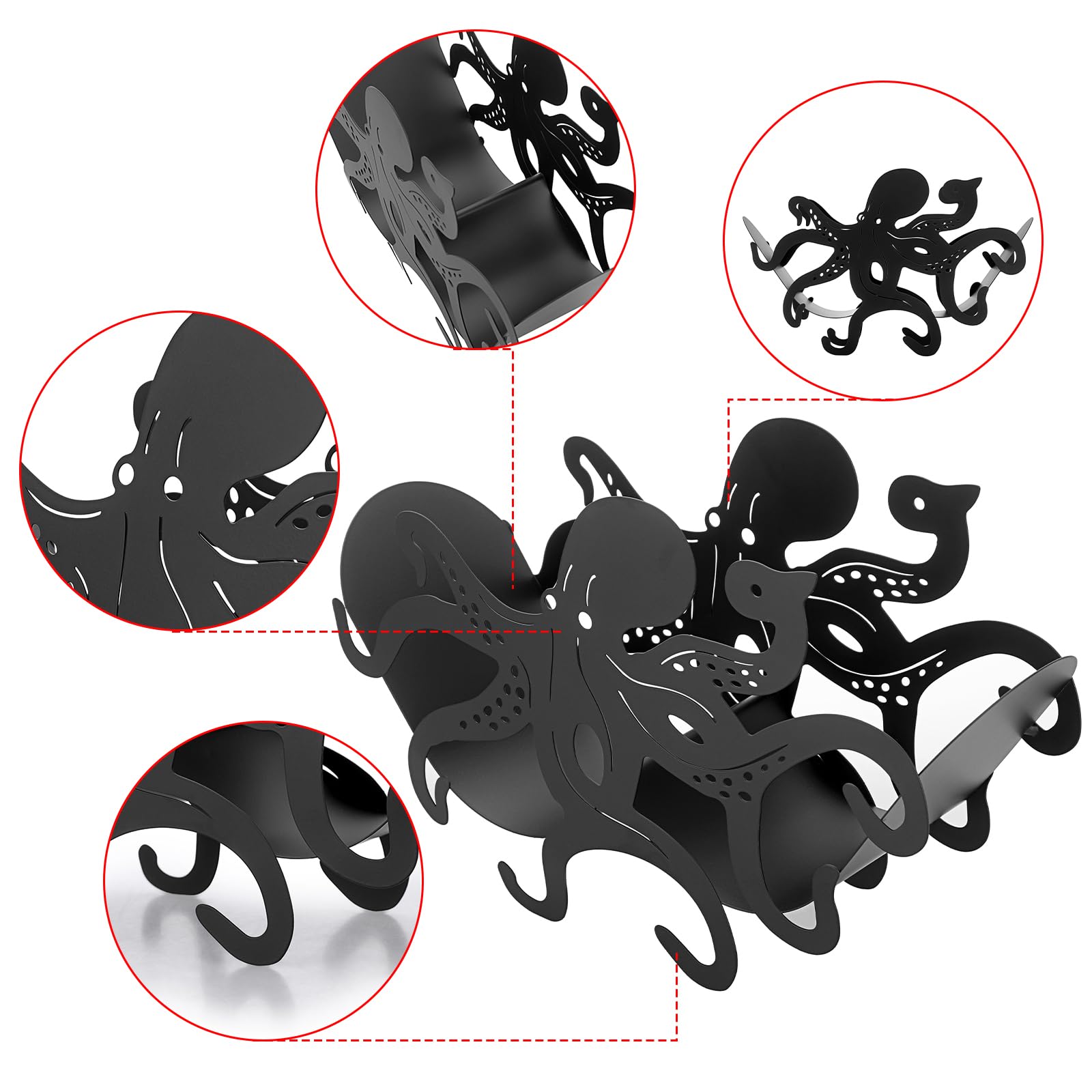 Octopus Toilet Paper Holder - Freestanding Metal Bathroom Tissue Roll Organizer for Shelf, Table, Counter & Floor | Whimsical Home Decor for Bathroom, RV & Office Use