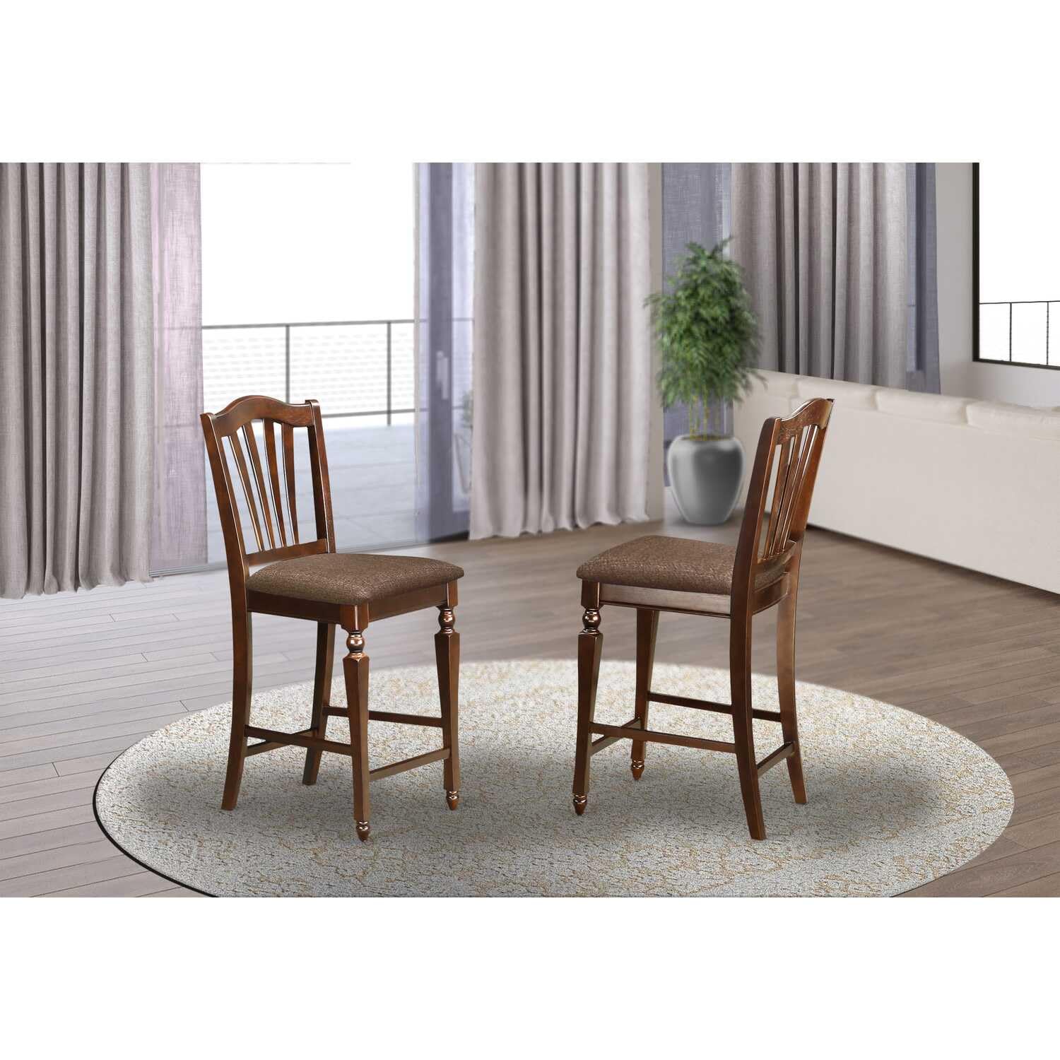 East West Furniture Chelsea Stools with Upholstered Seat - 24 Inch Bar Height Counter Stools for Kitchen Island, Breakfast Nook & Home Bar - Set of 2 Modern Stools with Padded Seat
