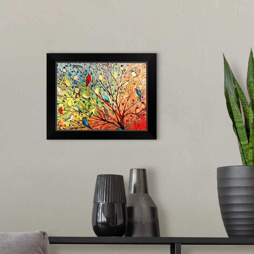 Twenty Seven Birds Black Framed Canvas Art Print - Handmade Bird Wall Decor for Living Room, Bedroom & Office - Premium Gallery-Wrapped Framed Artwork