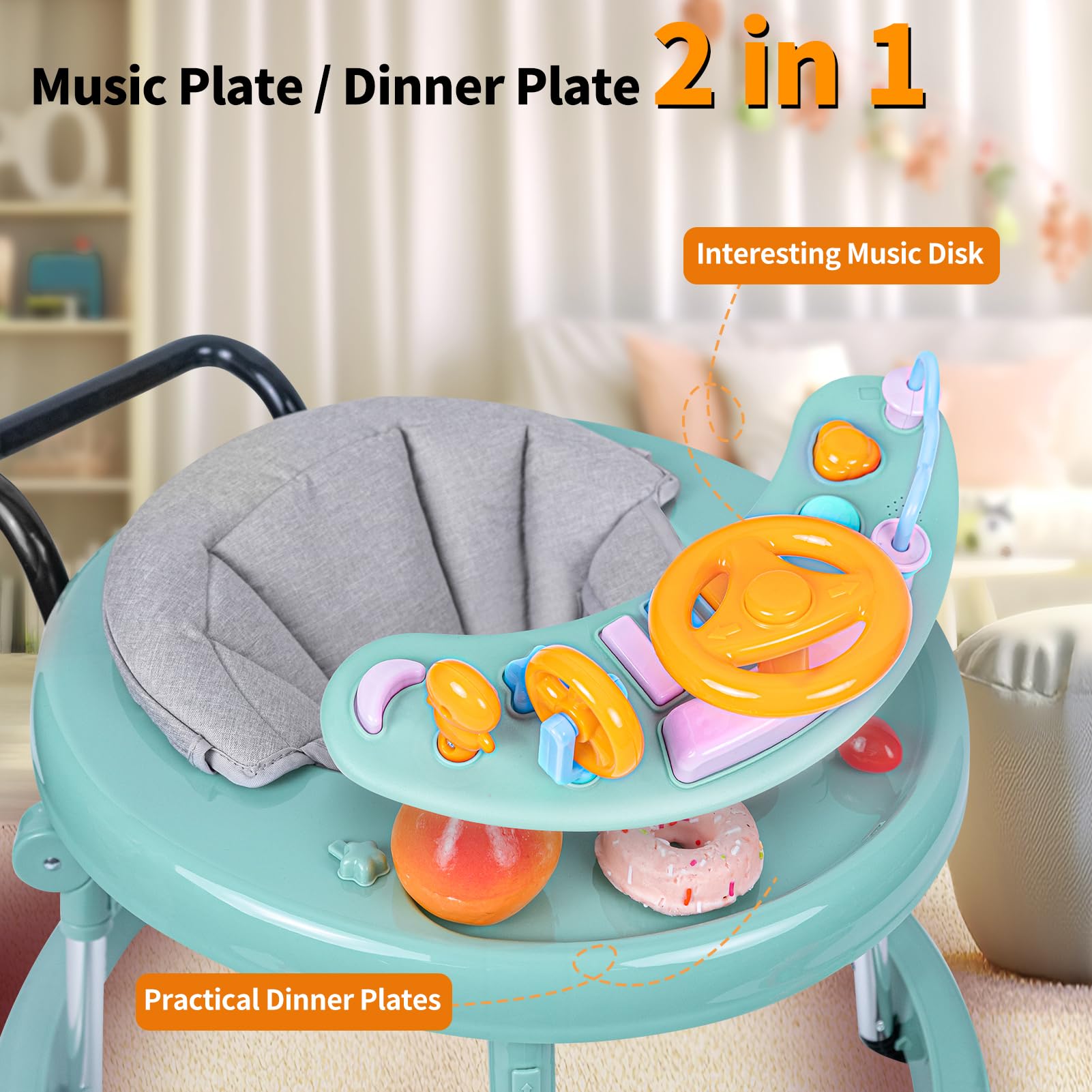 Foldable 9-Speed Adjustable Baby Walker with Wheels & Music - Anti-Fall Infant Activity Center for Boys & Girls 6-24 Months - Perfect for Learning to Walk & Indoor Playtime