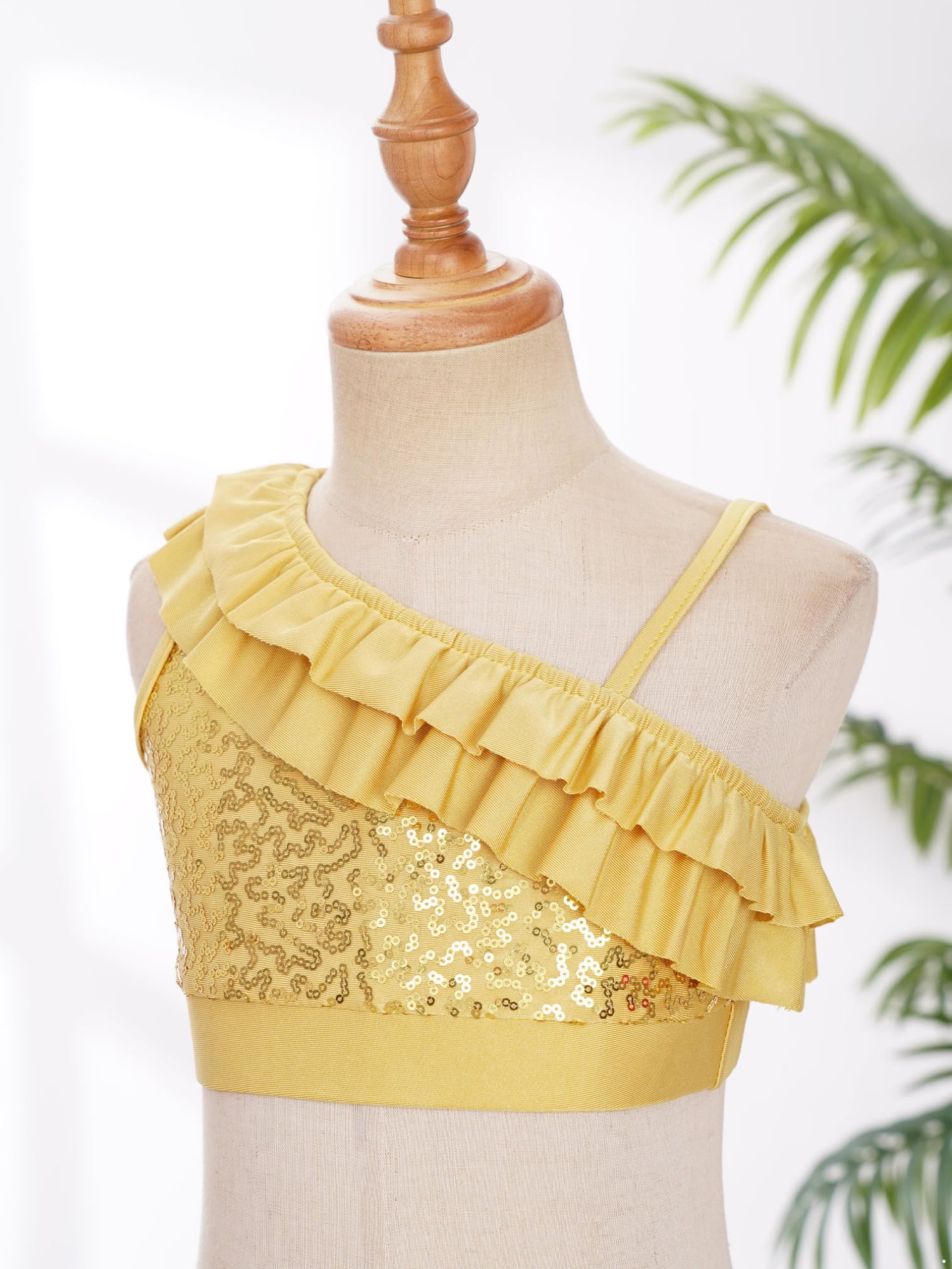 JEATHA Girls Sparkly Sequins Ruffled Sleeveless Crop Top - Dance Shirt & Summer Tank Top for Kids - Perfect for Dance Performances, Birthday Parties & Casual Wear