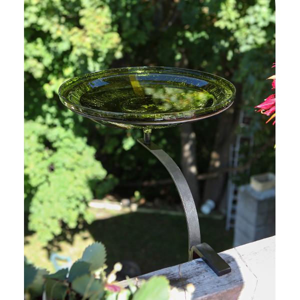 Fern Green Crackle Glass Birdbath Bowl for Garden Decor - Handmade Outdoor Bird Feeder with Crackled Texture, Perfect for Attracting Birds to Your Backyard or Patio