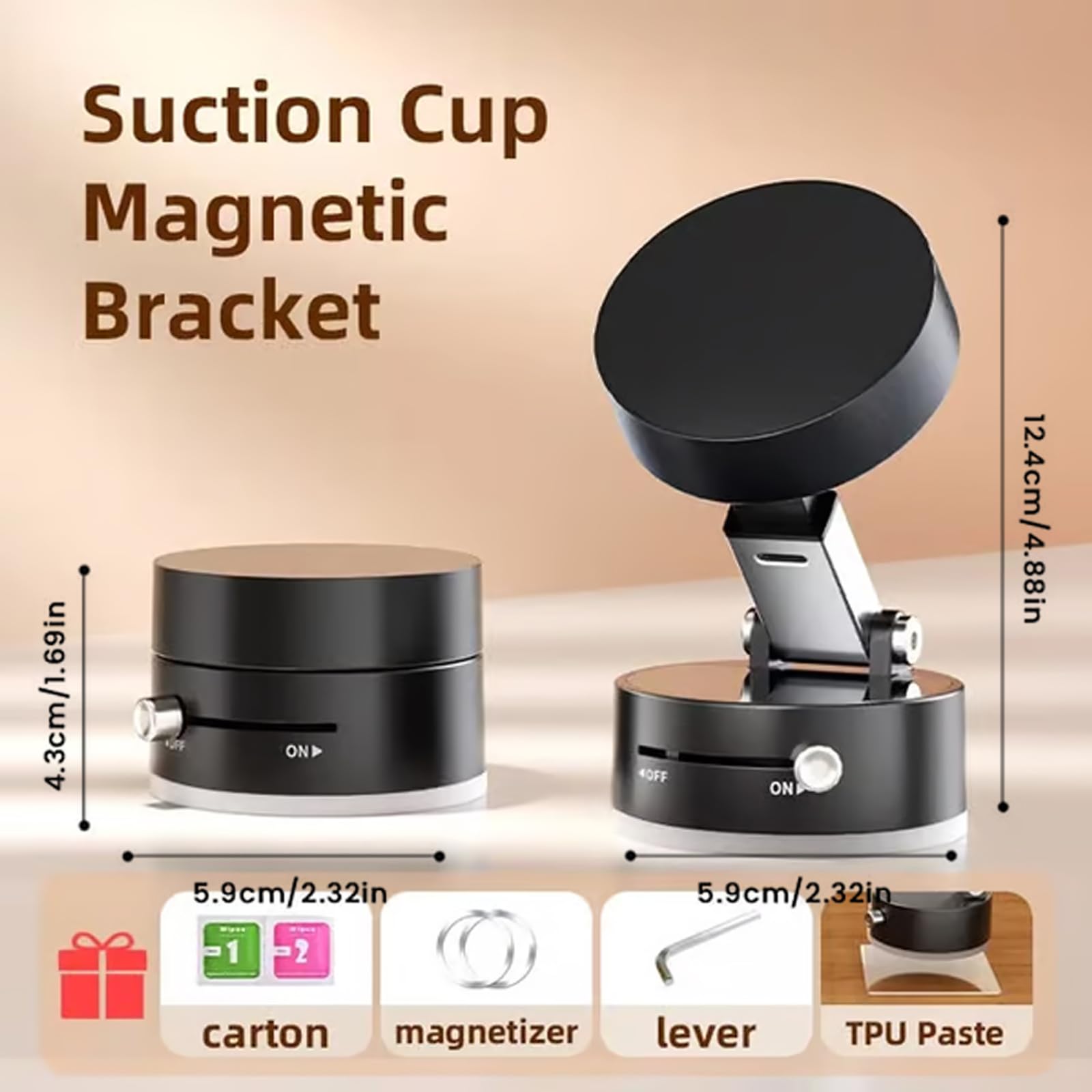 Magnetic Car Phone Holder with Strong Vacuum Suction - Adjustable Double-Sided Mount for iPhone, Samsung & Smartphones - Perfect for Driving, Commuting & Hands-Free Navigation (Black)