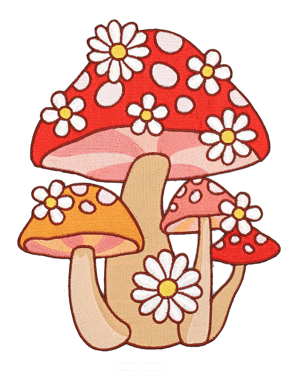 Large Mushroom & Daisy Cluster Embroidered Back Patch for Jackets, Vests & Bags – Perfect for DIY Fashion & Biker Style