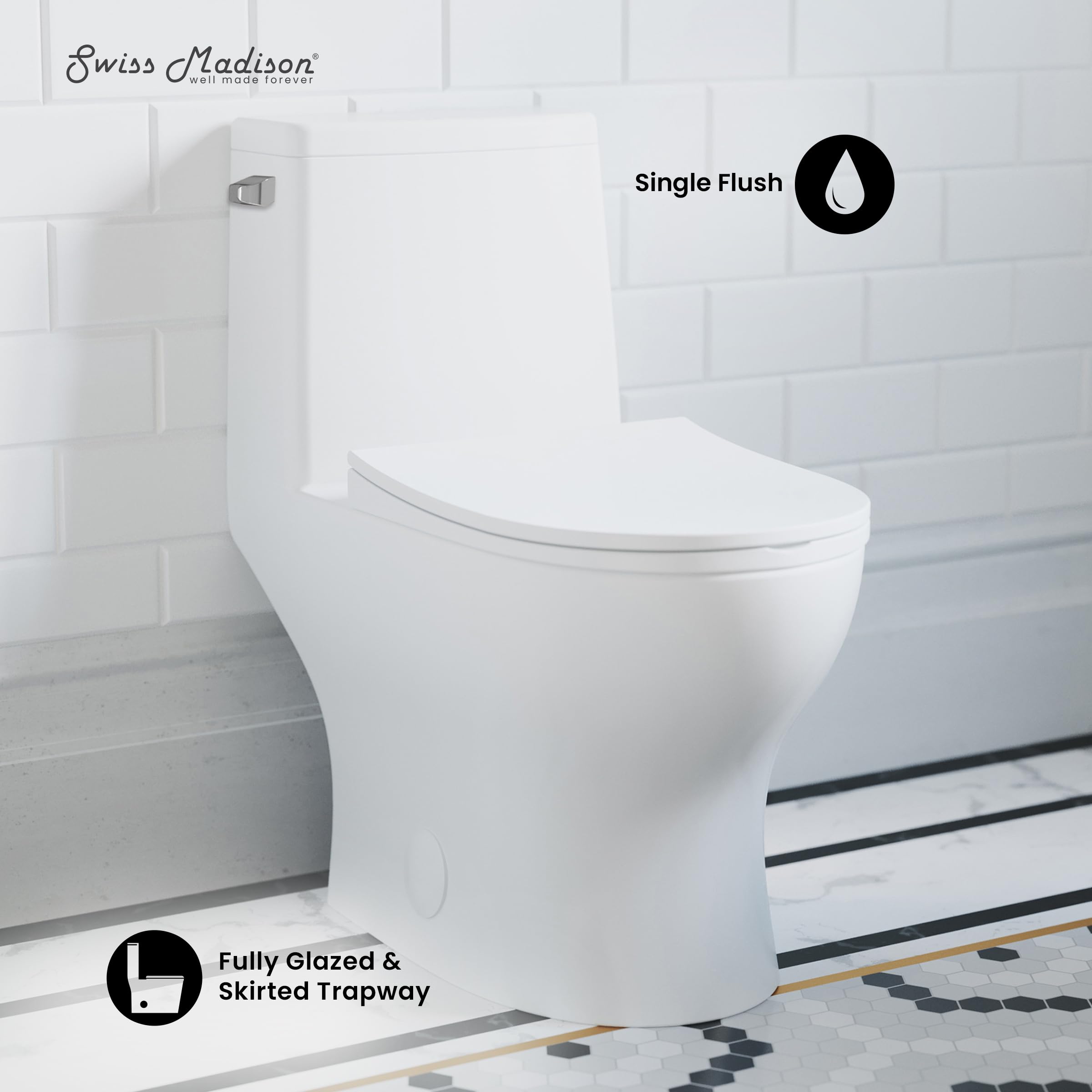 Ivy One-Piece Left-Hand Flush Toilet 1.28 GPF Water-Saving Elongated Bowl - Perfect for Small Bathrooms & Modern Homes