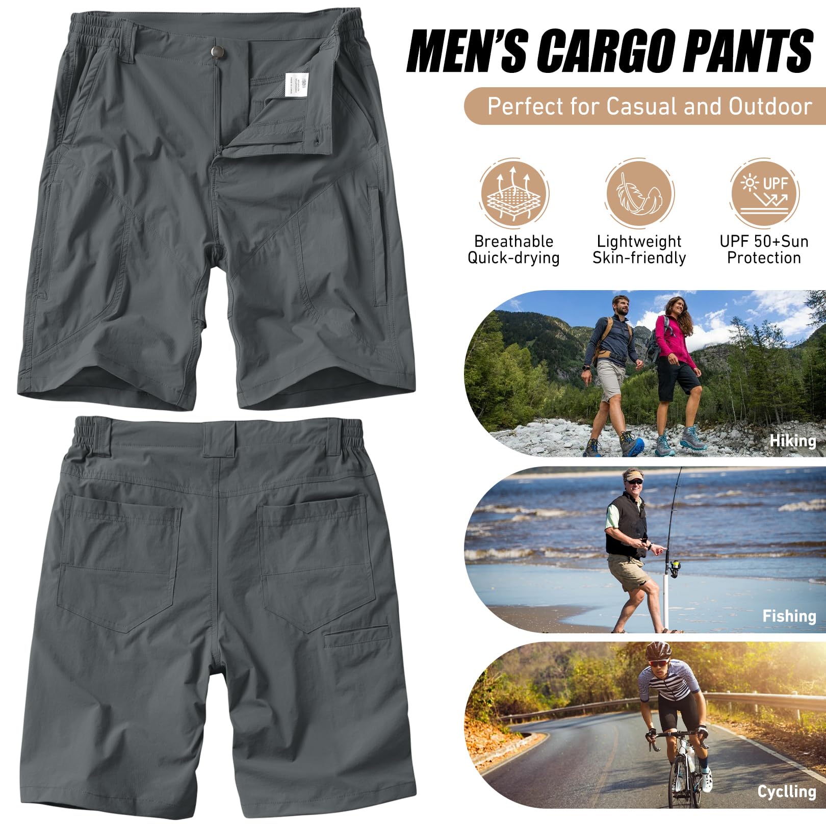 Linlon Men's Quick Dry Lightweight Hiking Cargo Shorts with Multiple Pockets - Perfect for Outdoor Activities like Fishing, Camping & Travel Adventures