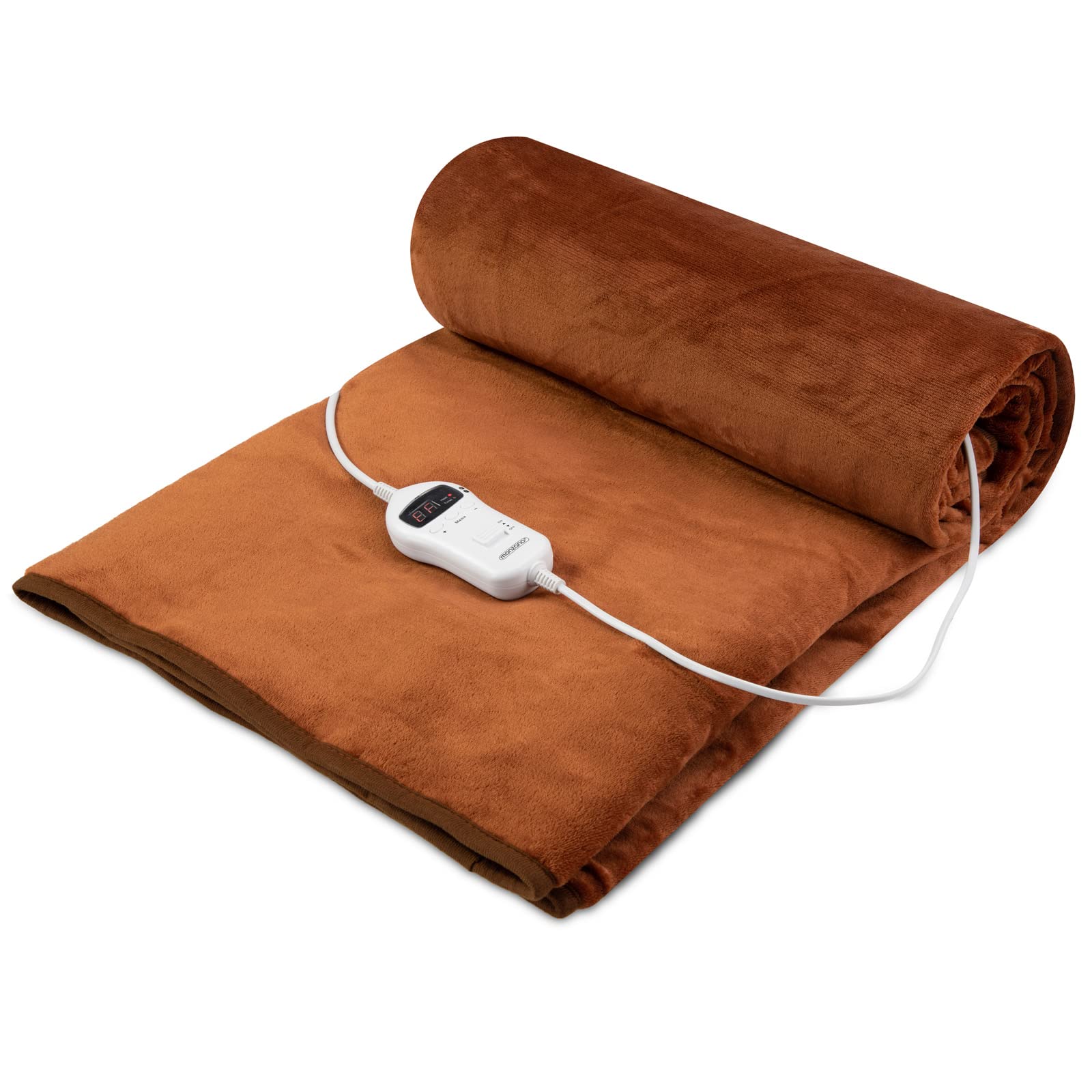 Monzana Large Electric Heated Blanket 180x130cm - 10 Heat Levels with Timer, Brown - Perfect for Cold Nights, Bed Warming & Cozy Home Comfort