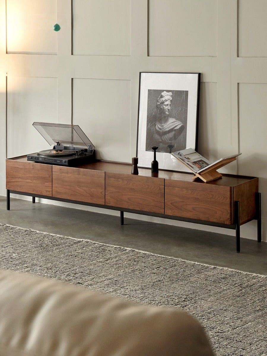 Black Walnut Solid Wood TV Stand - Modern Entertainment Center for Living Room, Bedroom, Home Theater | Durable Hardwood Media Console with Storage Shelves | Perfect for TV, Gaming, Streaming & Home Decor
