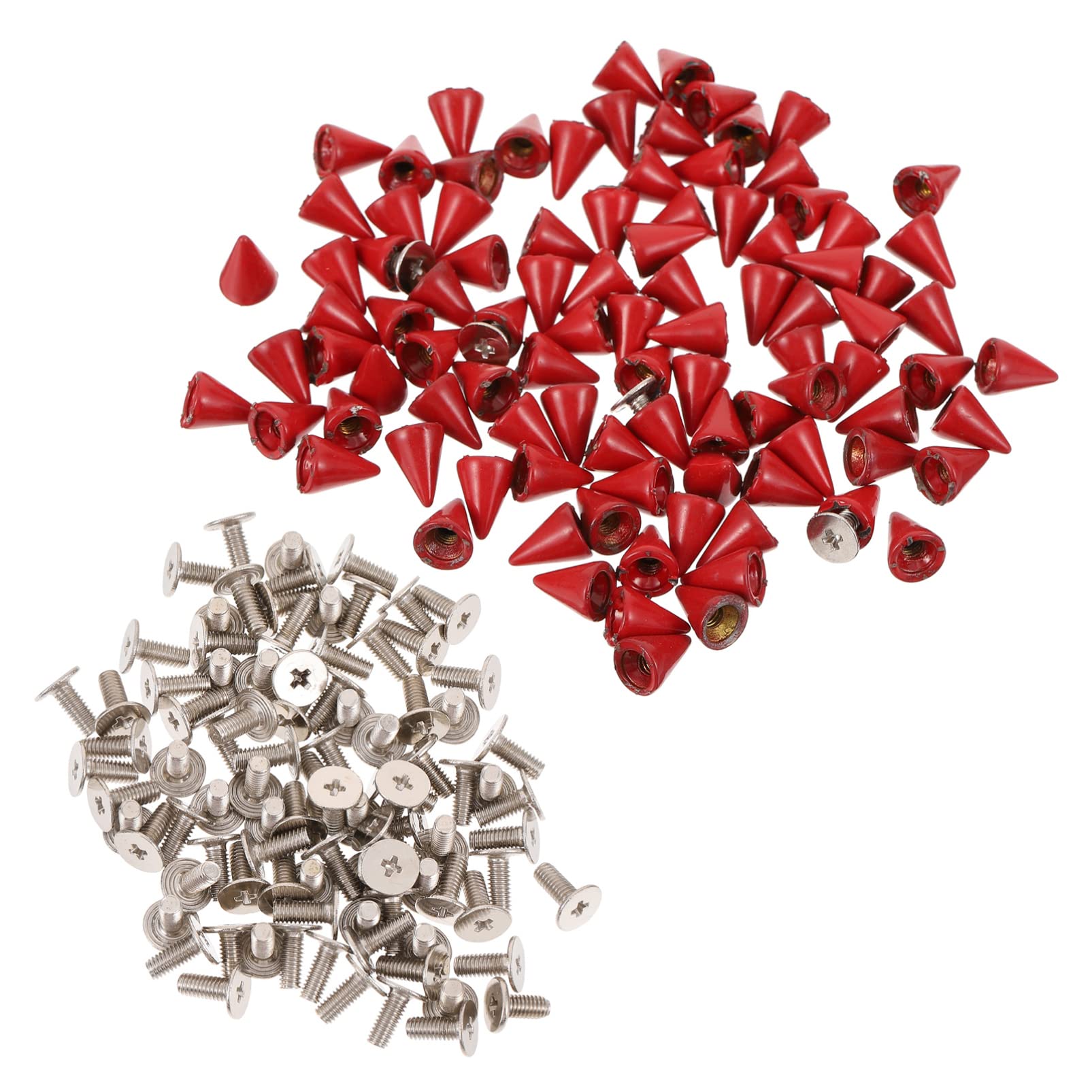 FOMIYES 100 Sets Cone Spikes & Screwback Studs for DIY Leather Shoes, Garment Bags, Red Backpacks - Punk Rivets for Crafting, Fashion Accessories & Punk Style Outfits