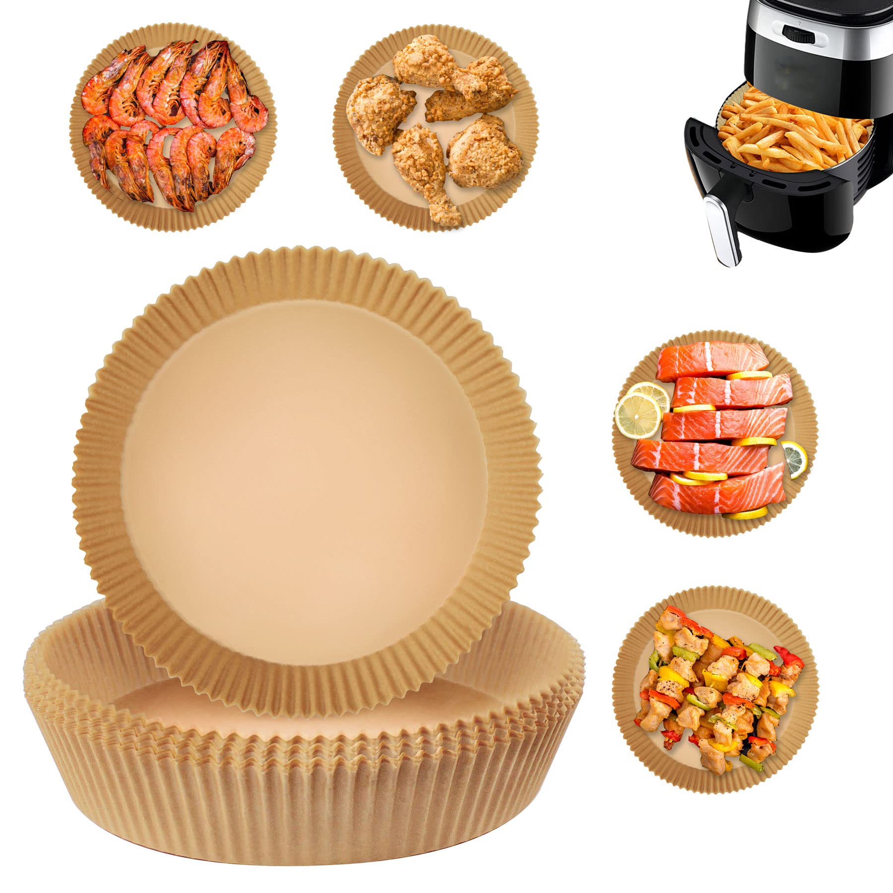 100-Pack Air Fryer Liners, 7.9 Inch Non-Stick Parchment Paper Sheets for Cooking & Baking - Perfect for Philips, Ninja, Cosori Air Fryers - Disposable & Safe for Healthy Meals, Snacks, and Family Dinners