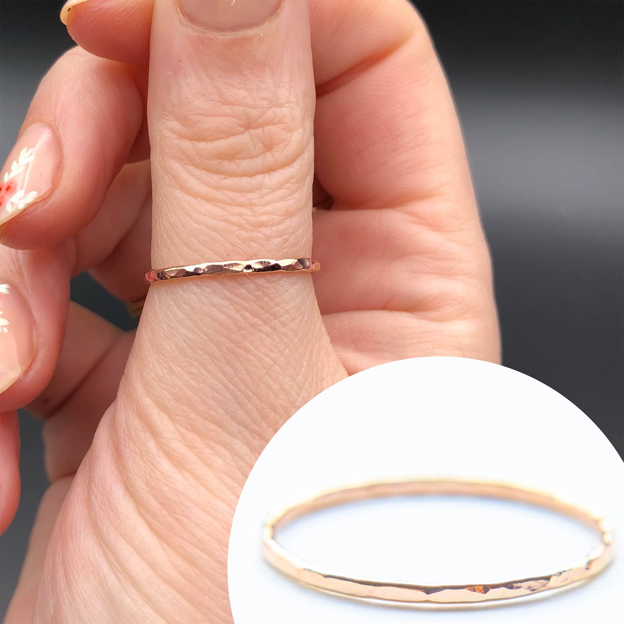Hammered Stackable Rings for Women - Thin Minimalist Rose Gold Filled Rings (Size 6) - Perfect for Layering, Everyday Wear & Gift Giving
