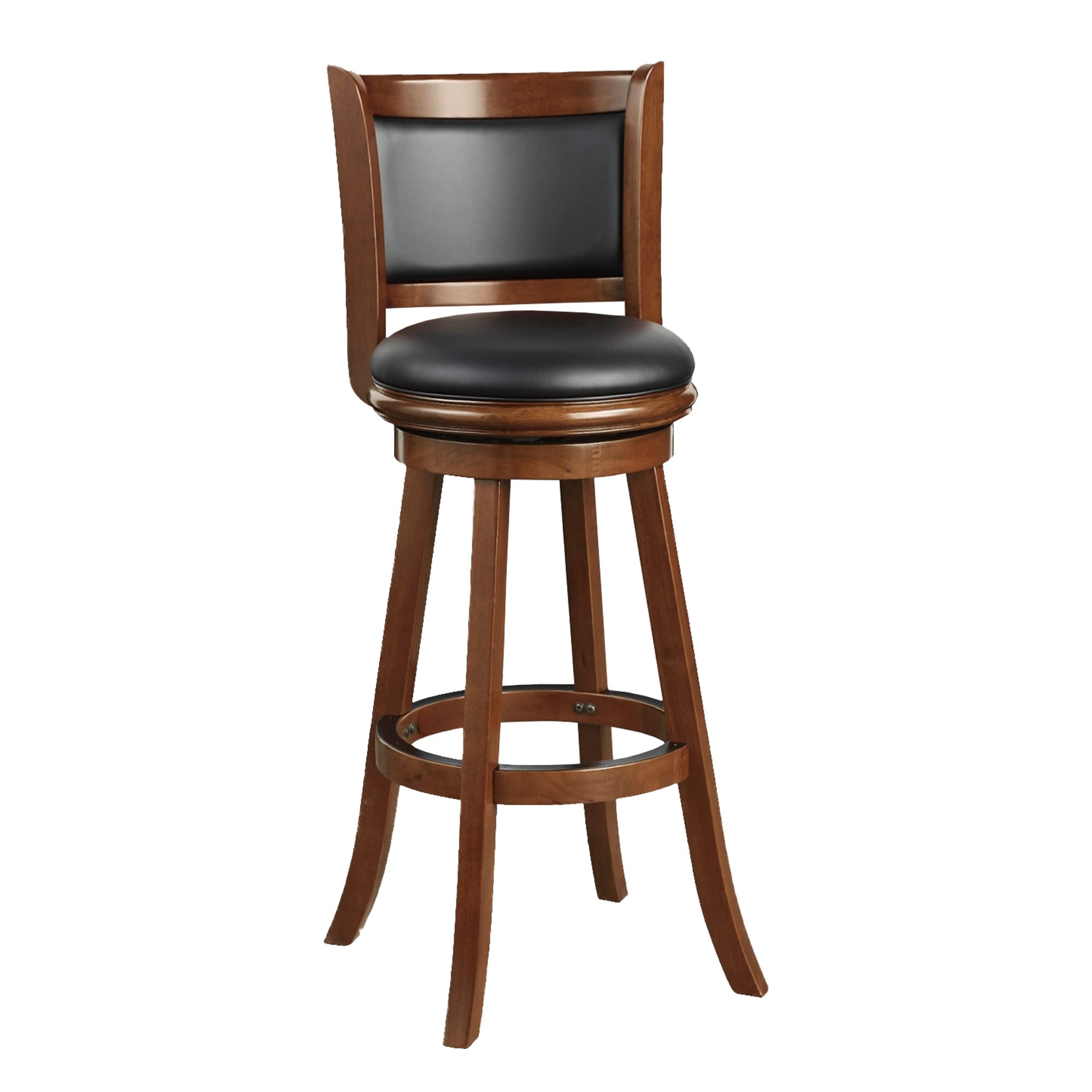Benjara BM274343 34 Inch Extra Tall Swivel Bar Stool - Wood Frame with Faux Leather Upholstery in Cherry Brown - Perfect for Kitchen Islands, Home Bars & Dining Counter Height Tables