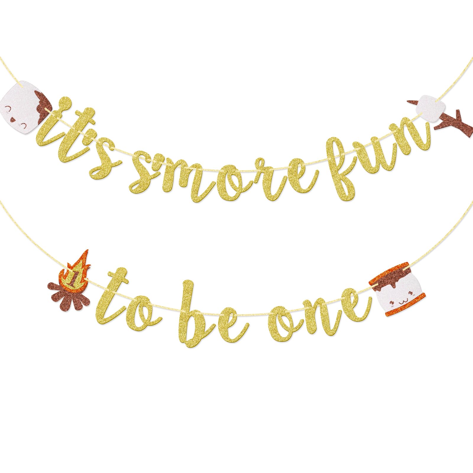 Camping Themed 1st Birthday Banner - S'mores Party Decor for Baby Boy & Girl - 'One Happy Camper' Gold Glitter Banner - Perfect for Outdoor Camping Birthday Parties, Baby Showers & Backyard Celebrations