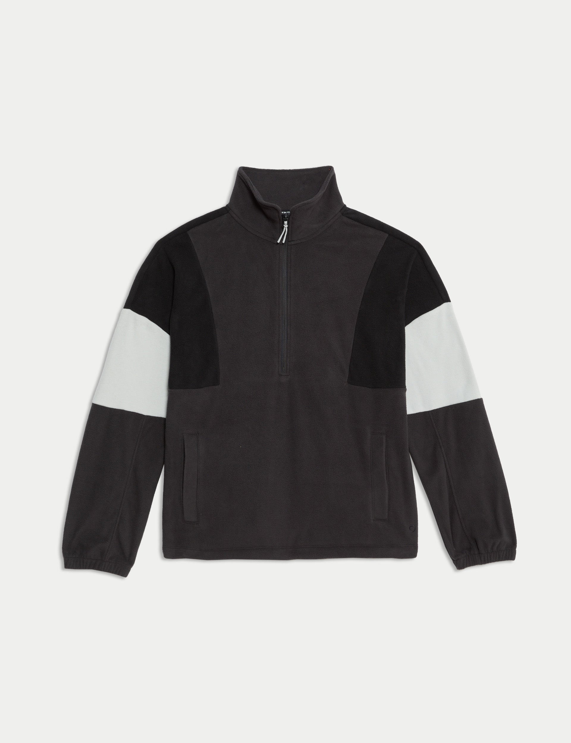 Thermal Half-Zip Color Block Fleece Jacket - Carbon Black | Warm & Stylish Outdoor Winter Wear for Hiking, Camping & Casual Use