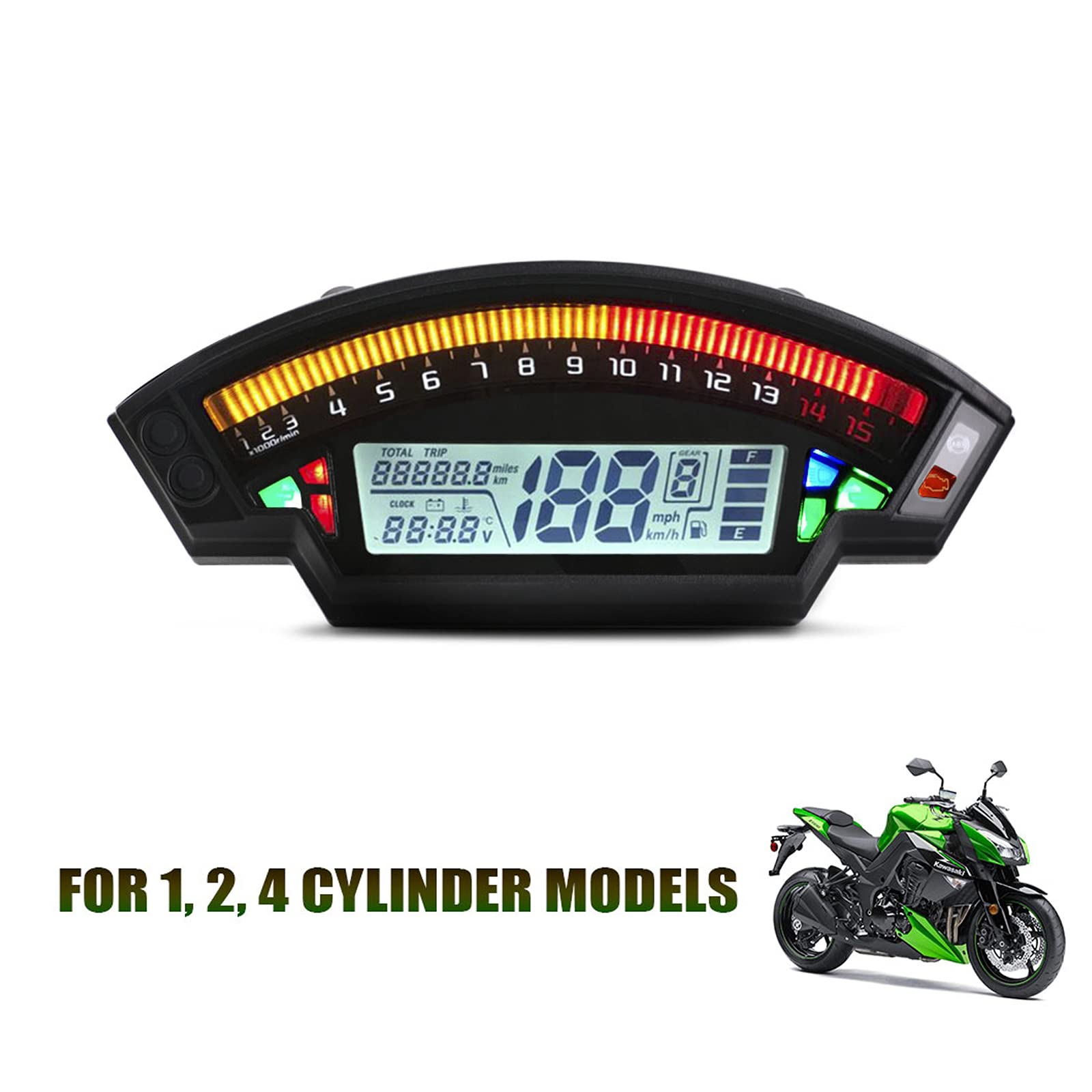Universal Motorcycle LCD TFT Digital Speedometer Odometer - 14000RPM, 6 Gear Backlight, Compatible with 1/2/4 Cylinder Bikes | Perfect for Cruisers, Sport Bikes & Touring Motorcycles