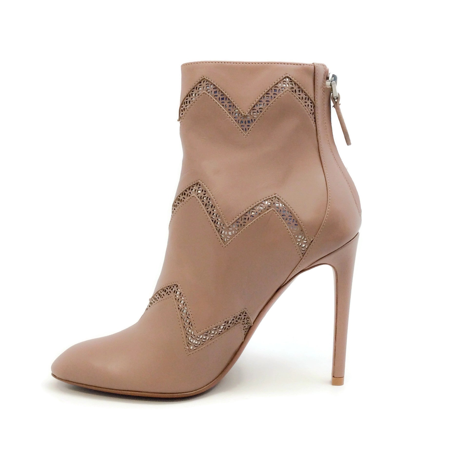 ALAÏA Nude Cut Out Ankle Boots - Women's Fashion High Heel Booties for Party & Evening Wear | Stylish Pointed Toe Boots for Night Out & Special Occasions